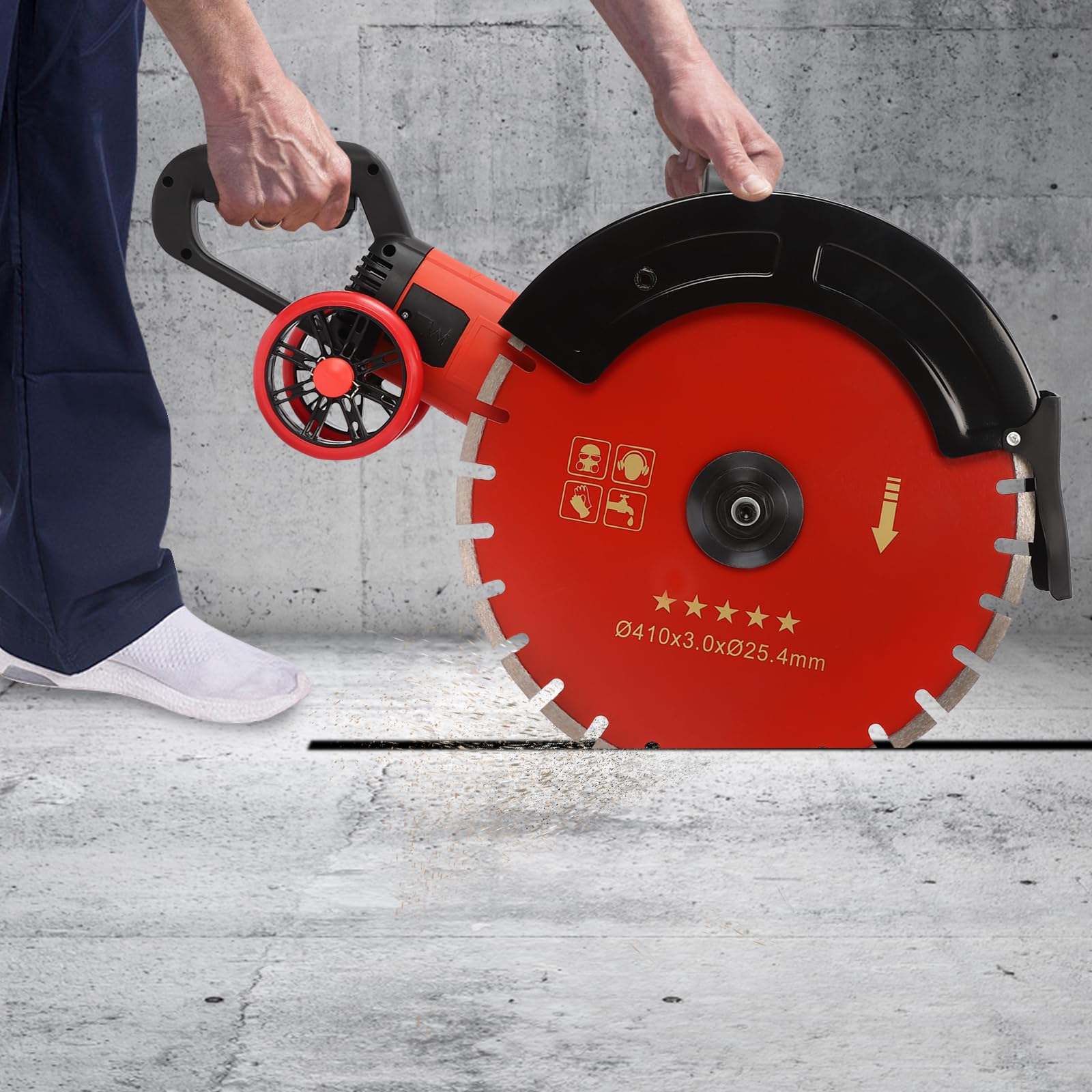 4000W Electric Concrete Saw with Water Fed Dust Suppression - 3000rpm Masonry Circular Saw for Cutting Stone & Granite (16in Blade) - Includes Saw Blade & Rolling Pulley - Ideal for Construction, Renovation & DIY Projects