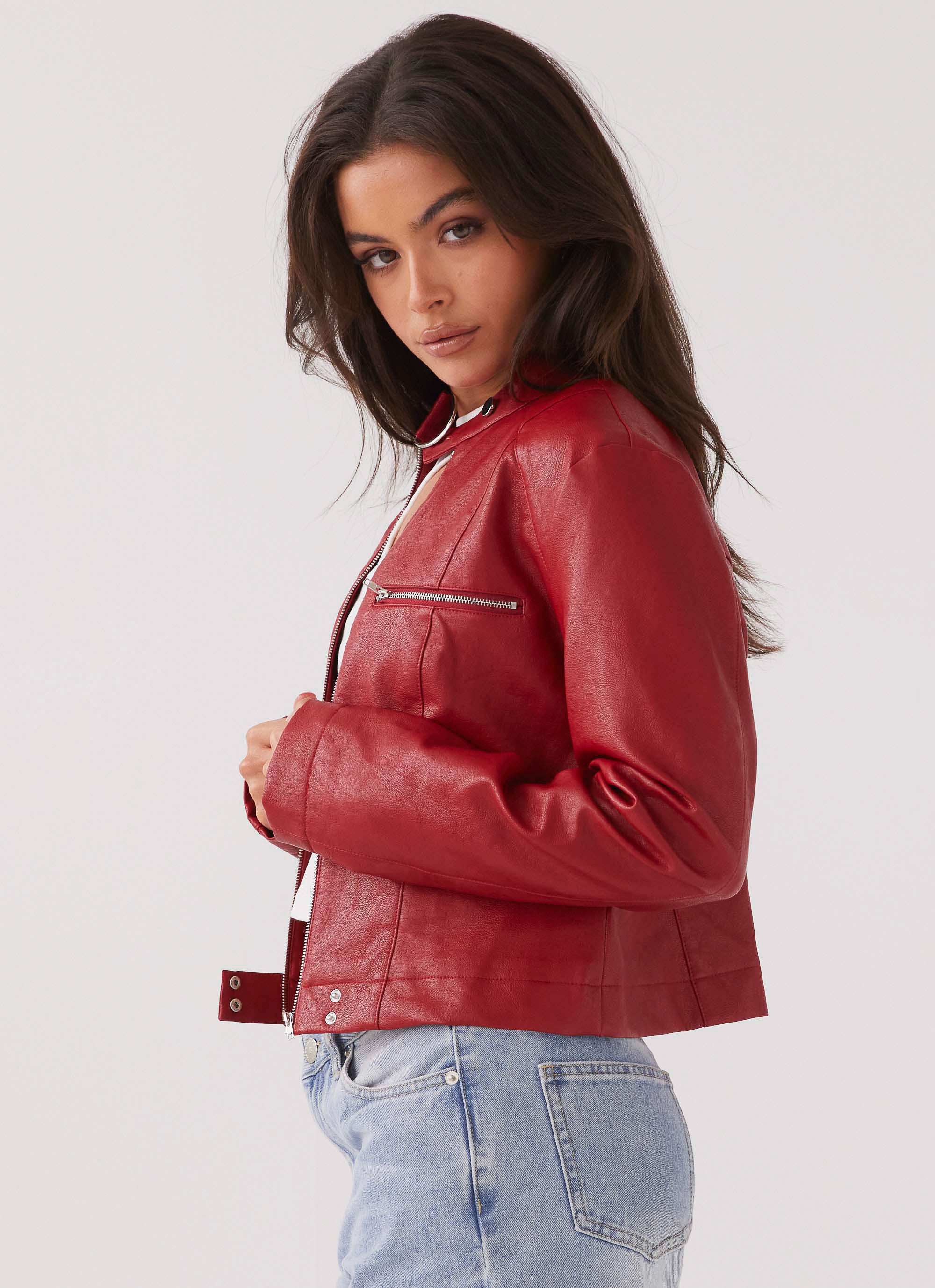 Hot Flame Fitted Jacket - Rouge Red Women's Fashion Outerwear for Streetwear & Night Out