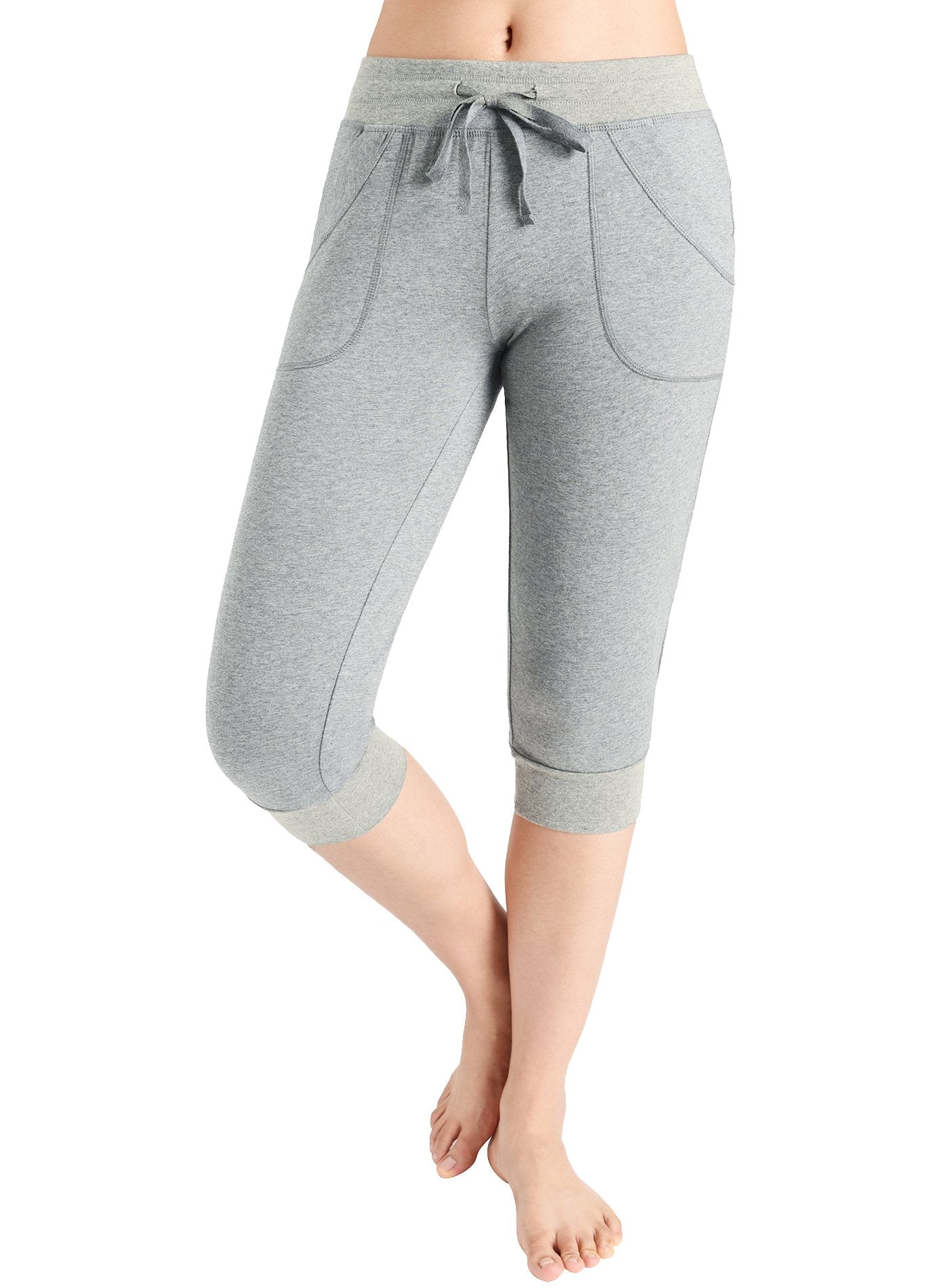 Women's Cotton Sweatpants with Pockets - Soft Jersey Capri Pants for Yoga, Lounge & Casual Wear - Comfortable Elastic Waist Joggers for Women