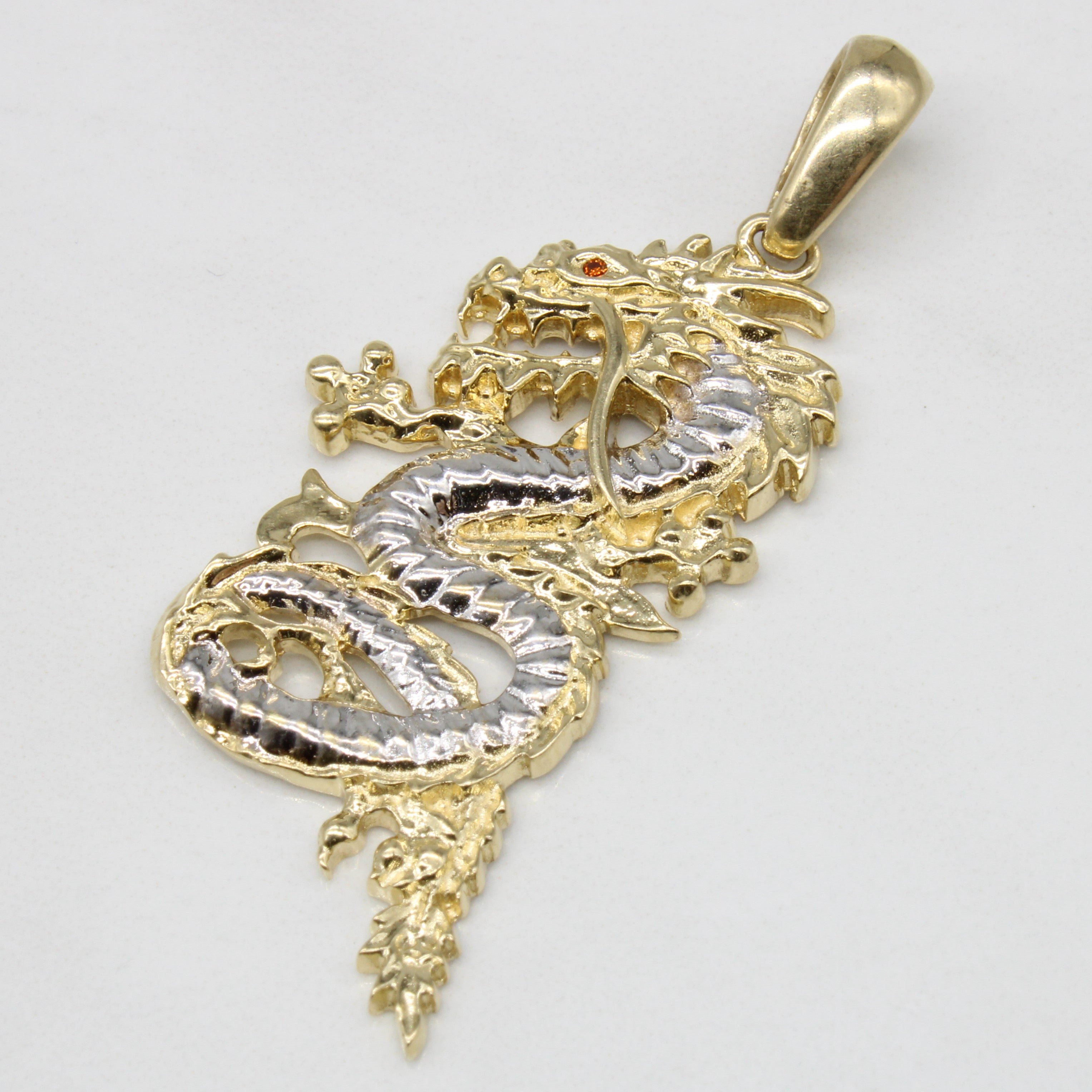 10K Two Tone Gold Dragon Pendant Necklace with Garnet Eye Gemstone | 0.005ct | Elegant Jewelry Gift for Women & Men | Perfect for Parties, Weddings & Special Occasions