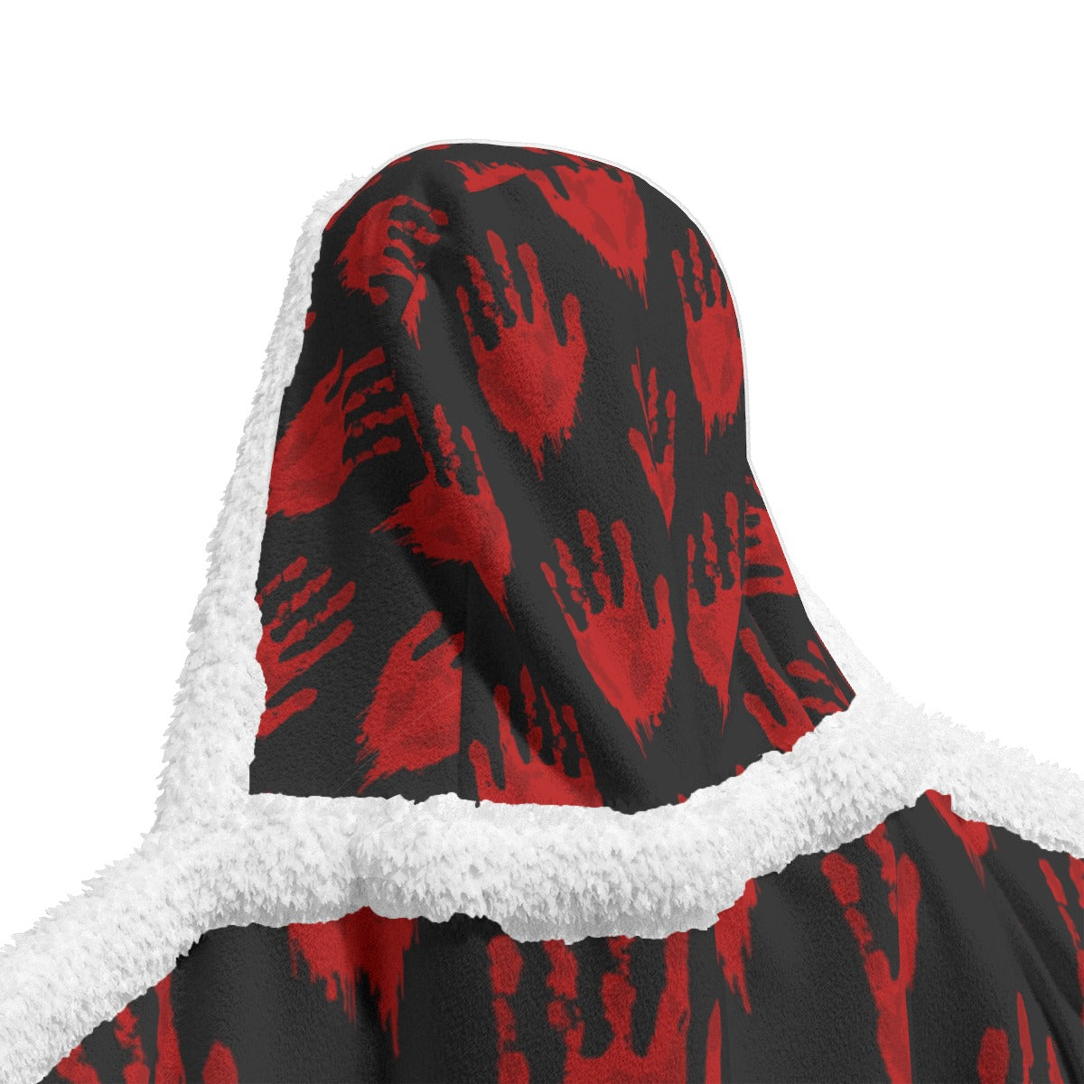 Scary Bloody Hand Prints Wearable Hooded Blanket - Halloween Costume, Horror Movie Party, Cosplay & Cozy Home Wear