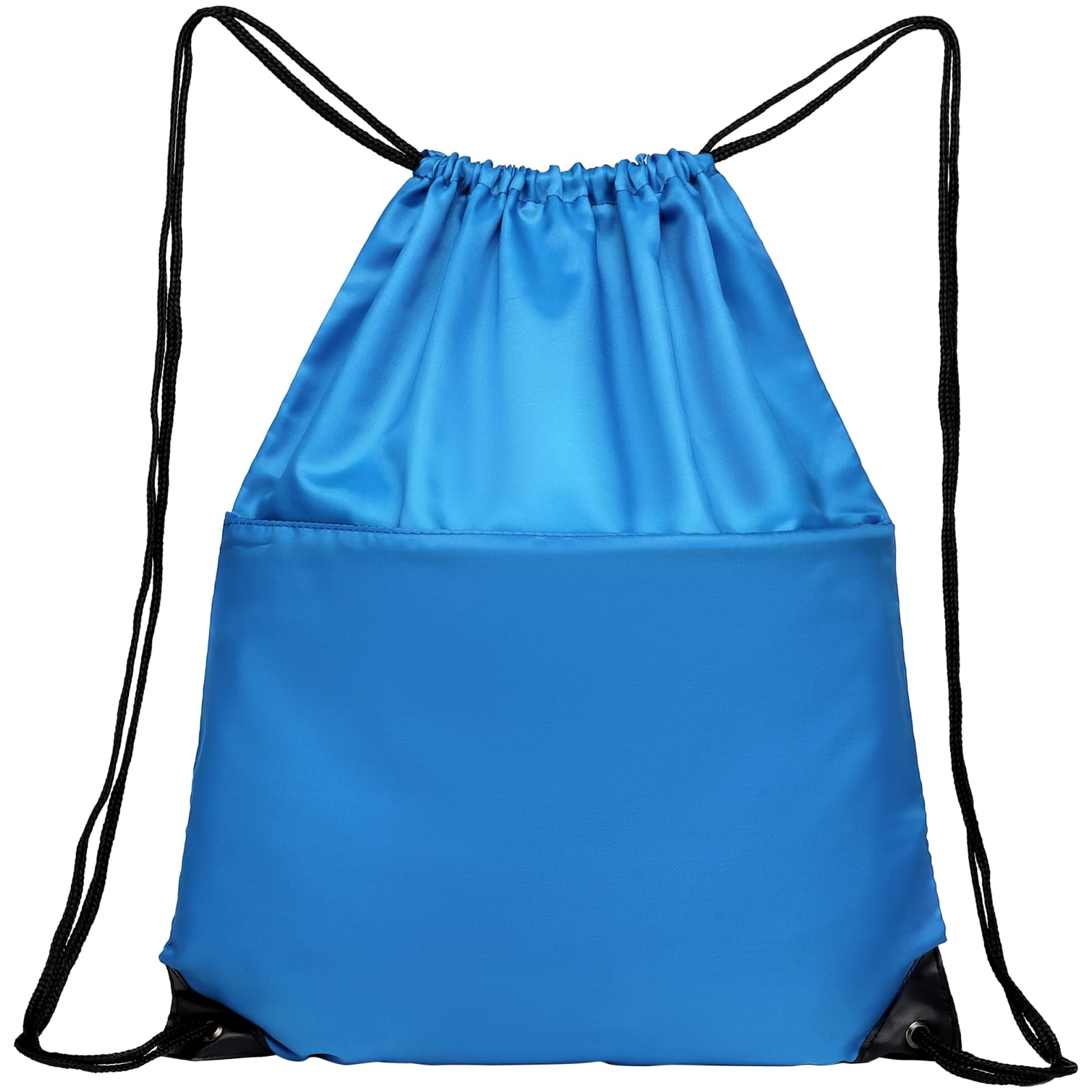 Lightweight 210D Nylon Drawstring Backpack with Zipper Side Pocket - Foldable Sports Gym Tote Bag for Men & Women (Neon Blue) - Perfect for Workouts, Travel, and Outdoor Activities