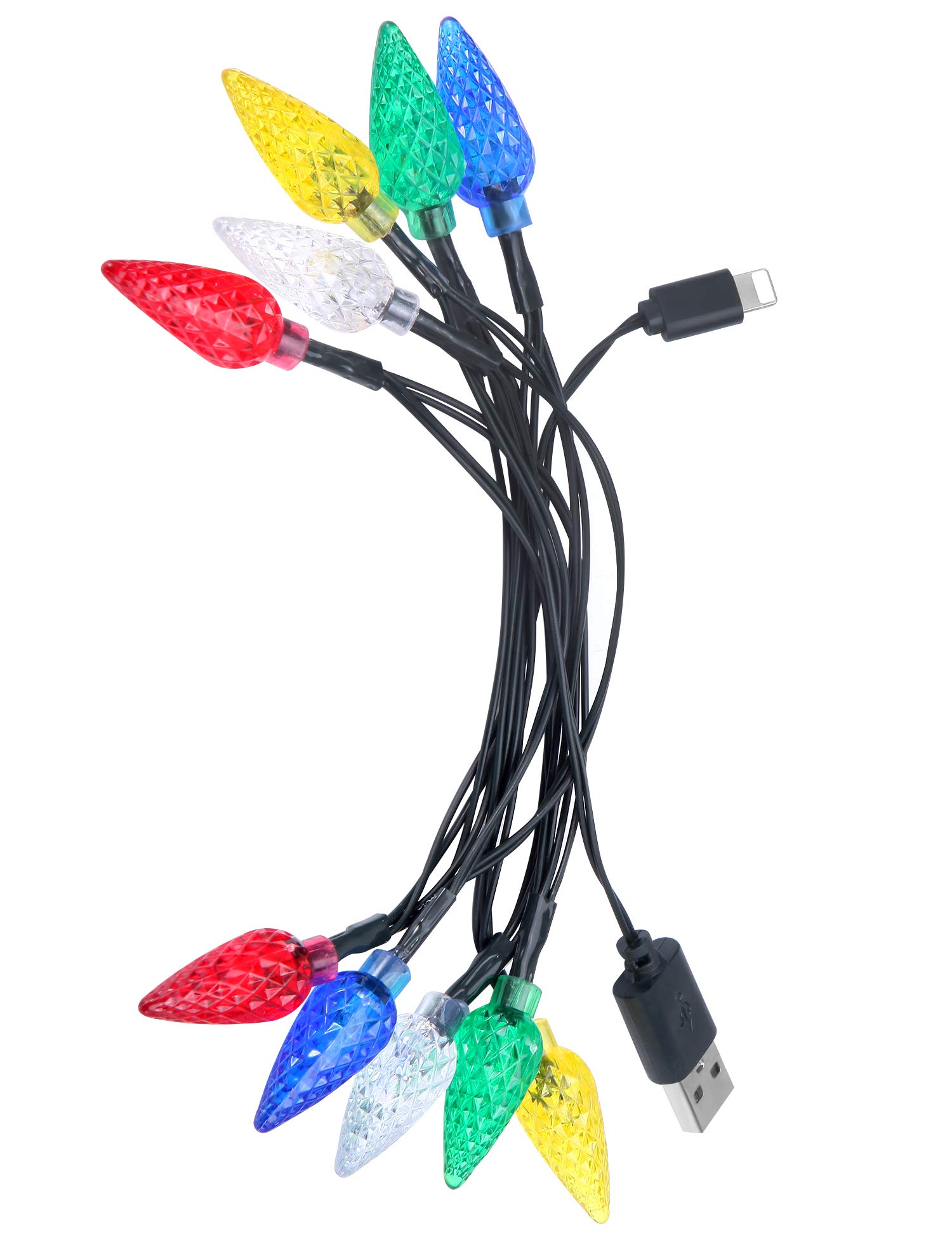 USB Christmas Light Phone Charger Cable - LED Holiday Charging Cord for iPhone 14/13/12/11 Pro/XS/XS Max/XR/X/8 Plus/8/7 Plus/6s/6 - 10 Warm White Lights for Festive Decor - Perfect for Holiday Parties, Bedroom Decor & Christmas Gift Giving (Black)