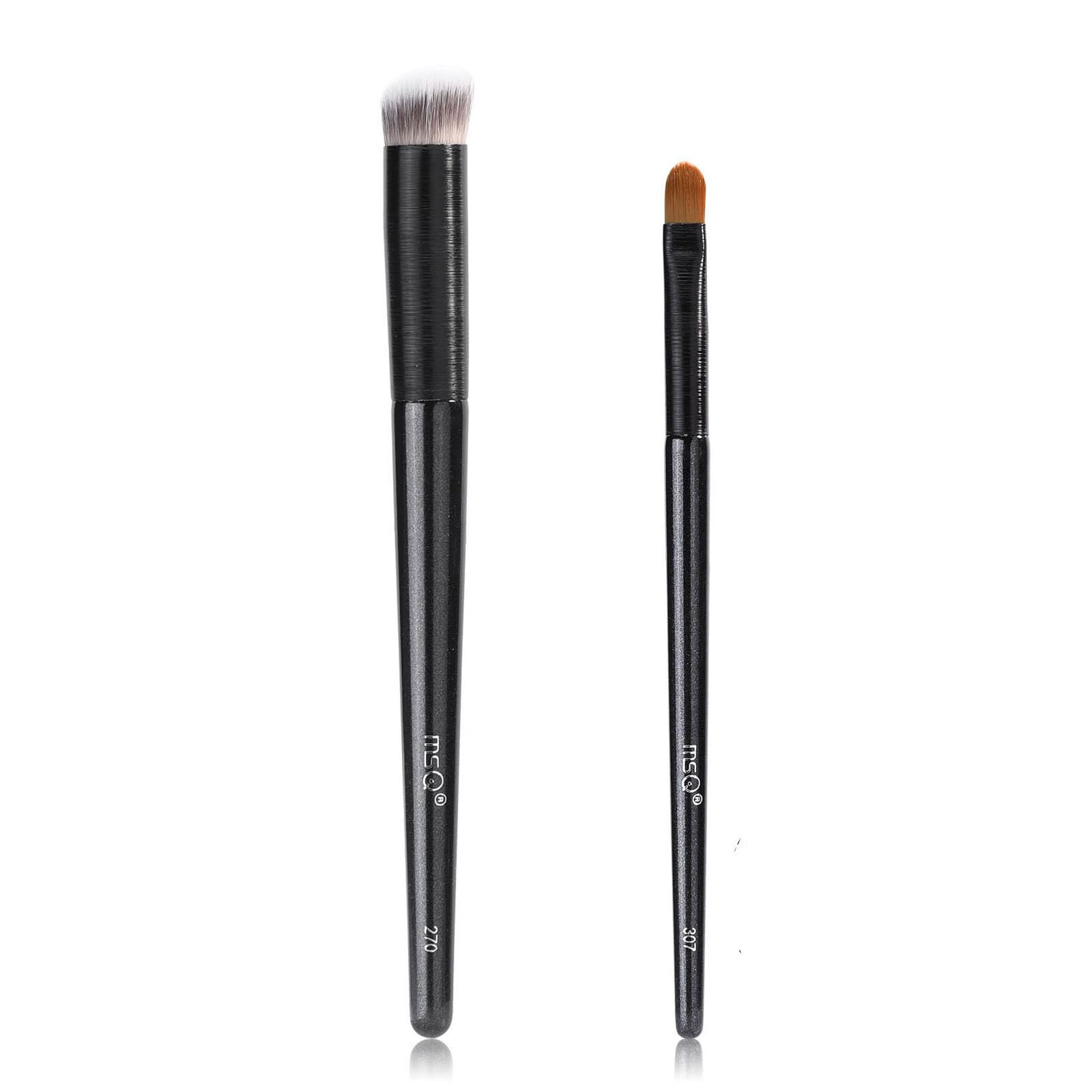 MSQ 2-Piece Angled Concealer Brush Set - Mini Under Eye & Nose Contour Makeup Brushes for Liquid, Cream & Powder Foundation (Black) - Perfect for Professional Makeup & Travel Touch-Ups