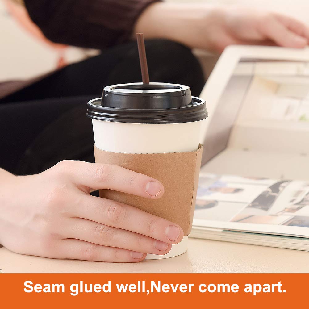 500 Count Disposable Corrugated Coffee Cup Sleeves - Kraft Paper Heat Insulating Sleeves for 12,16,20,22,24 oz Hot Drinks | Perfect for Coffee Shops, Offices & Takeout Services