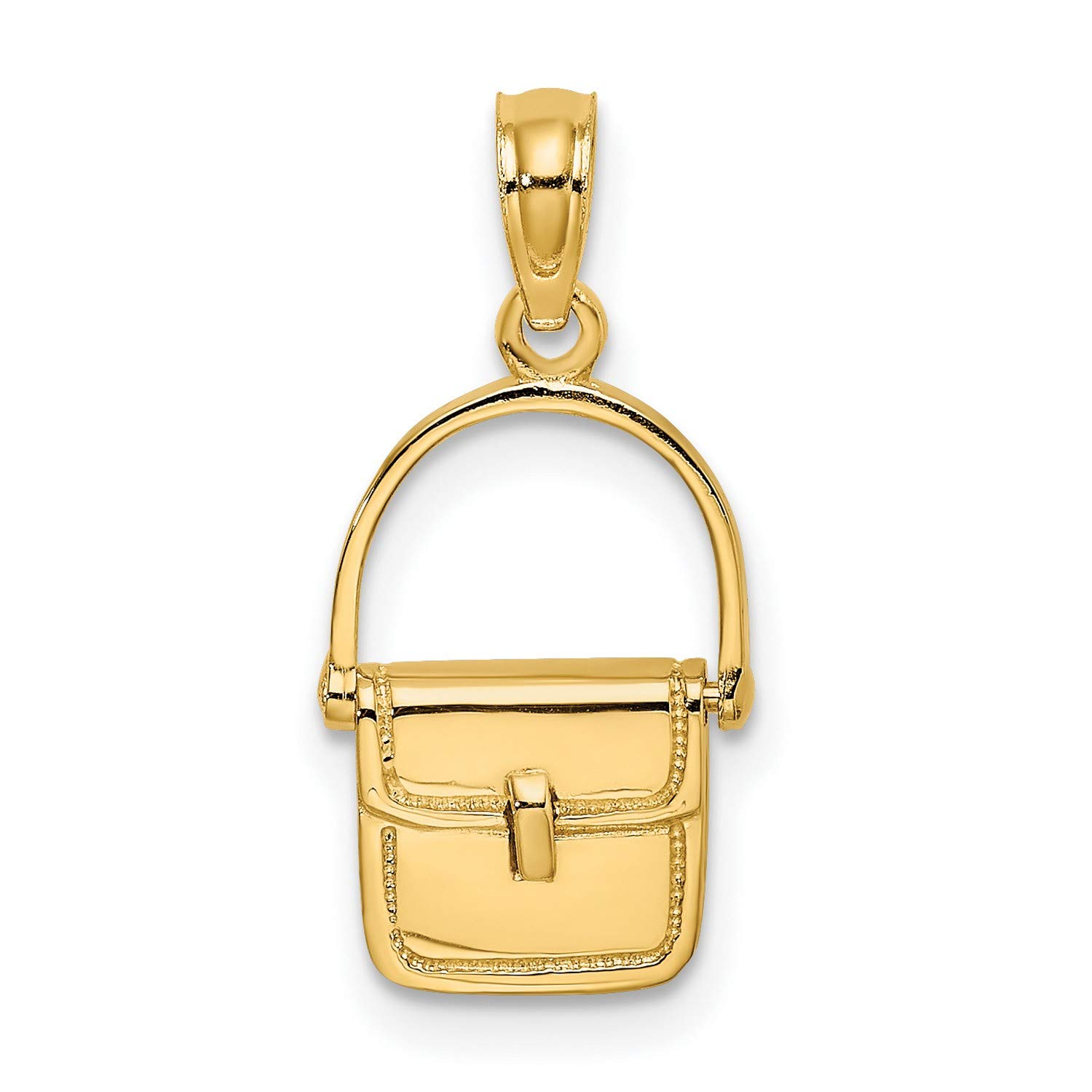3D Moveable Polished Purse Charm in Real 14K Yellow Gold - Elegant Handbag Accessory for Women's Fashion & Gift Giving