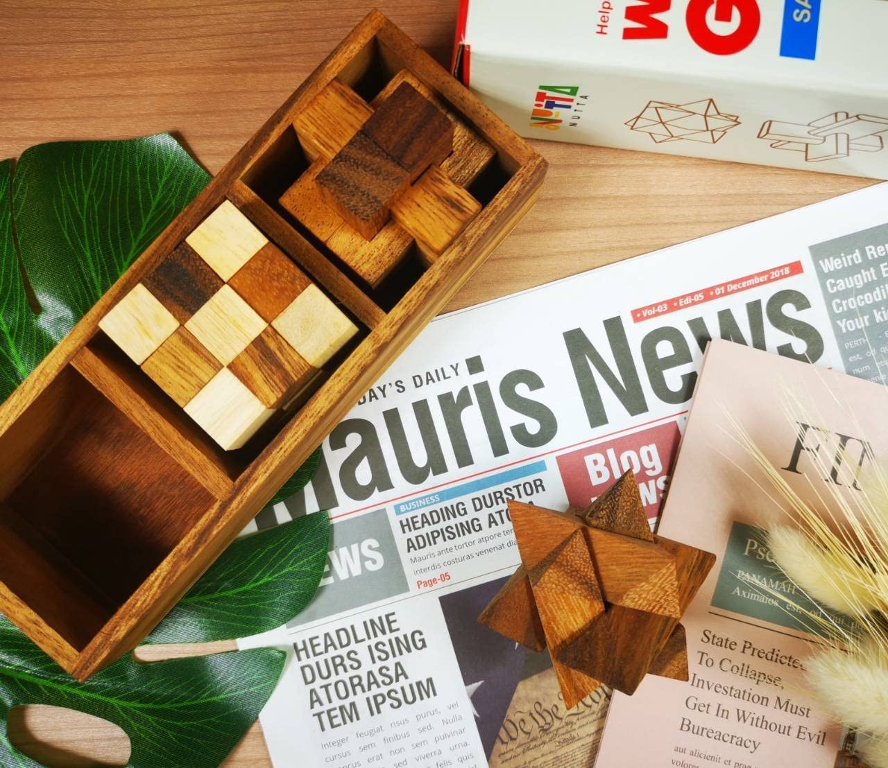 Premium 3-in-1 Wooden Brain Teaser Puzzle Set - Challenging 3D Wooden Games for Teens & Adults - Perfect for Home Decor, Office Desk, Coffee Table - Great Gift for Christmas, Parties & Camping Activities (Indoor/Outdoor Fun)