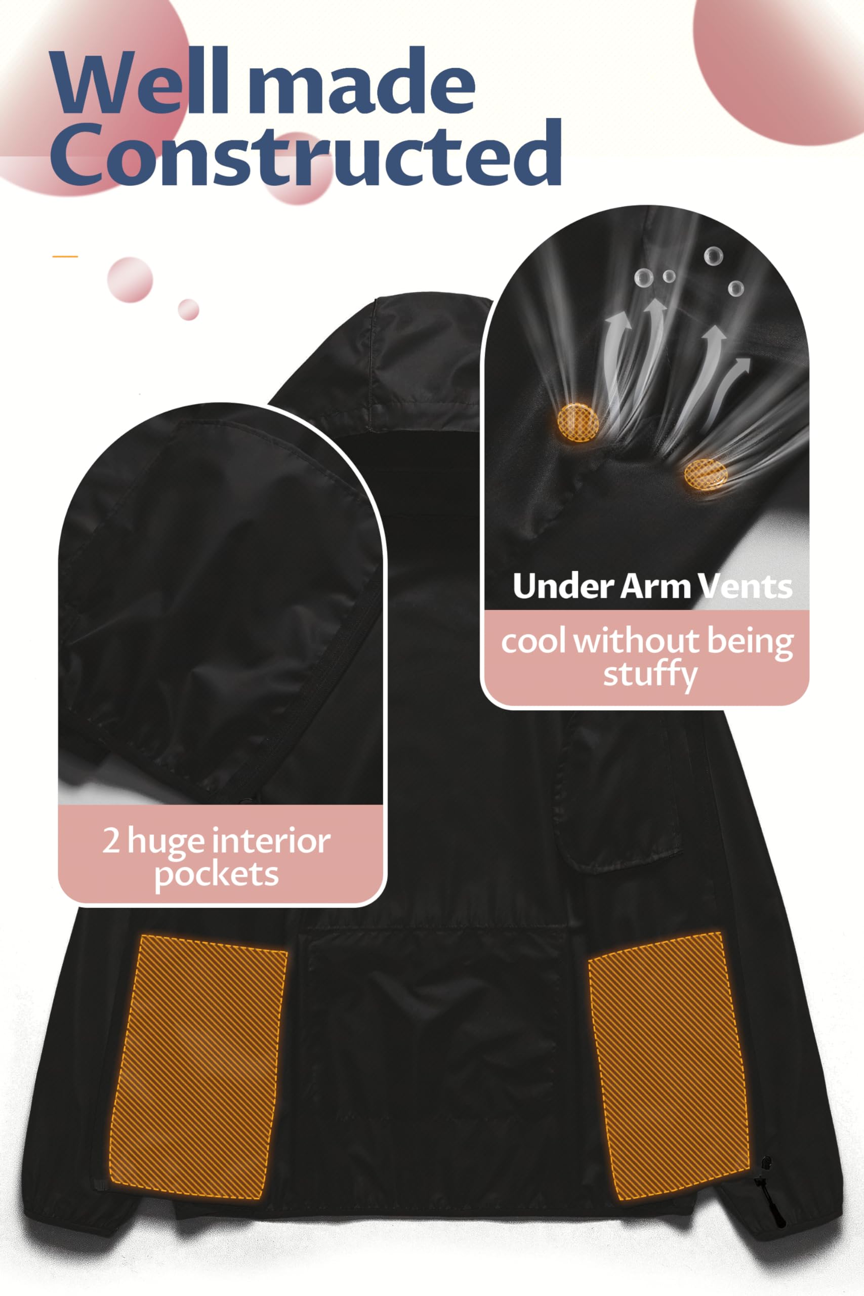 CREATMO Women's Lightweight Packable Waterproof Running Jacket - Reflective Windbreaker Raincoat with Detachable Hood for Cycling, Hiking & Outdoor Activities
