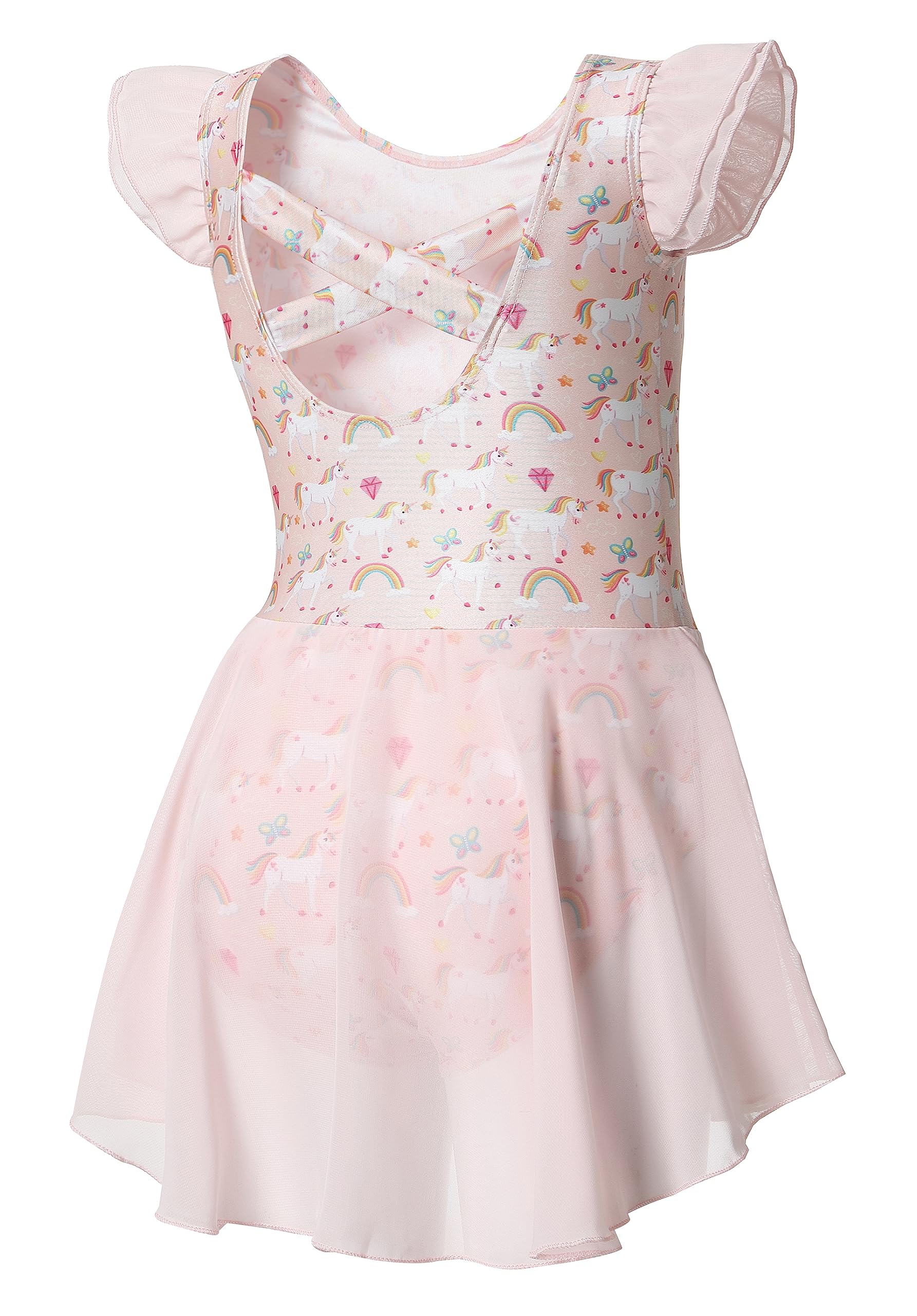 Girls Ballet Leotard with Skirt - Toddler Dance Leotard with Flutter Sleeves & Criss-Cross Back - Perfect for Ballet Class, Recitals & Dance Performances