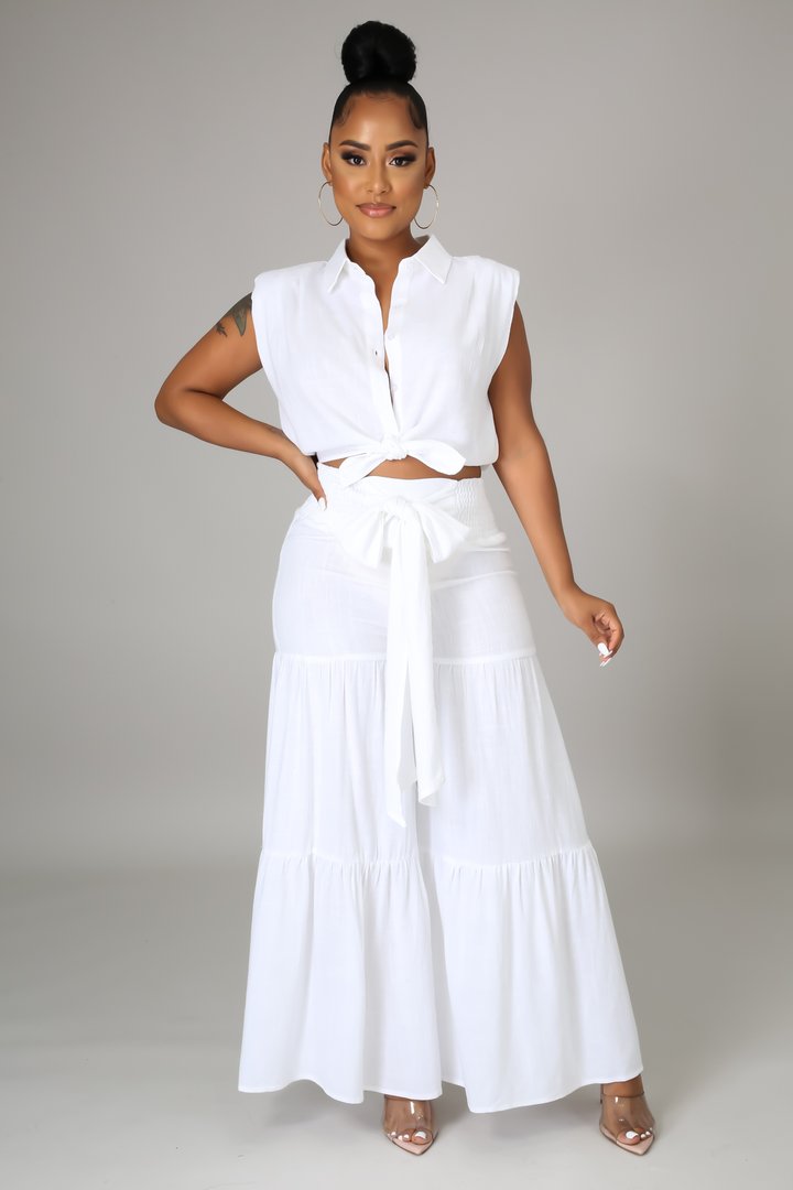 Ocean View 2 Piece White Pant Set - Comfortable Lounge & Sleepwear for Women, Perfect for Relaxing at Home or Beach Vacation