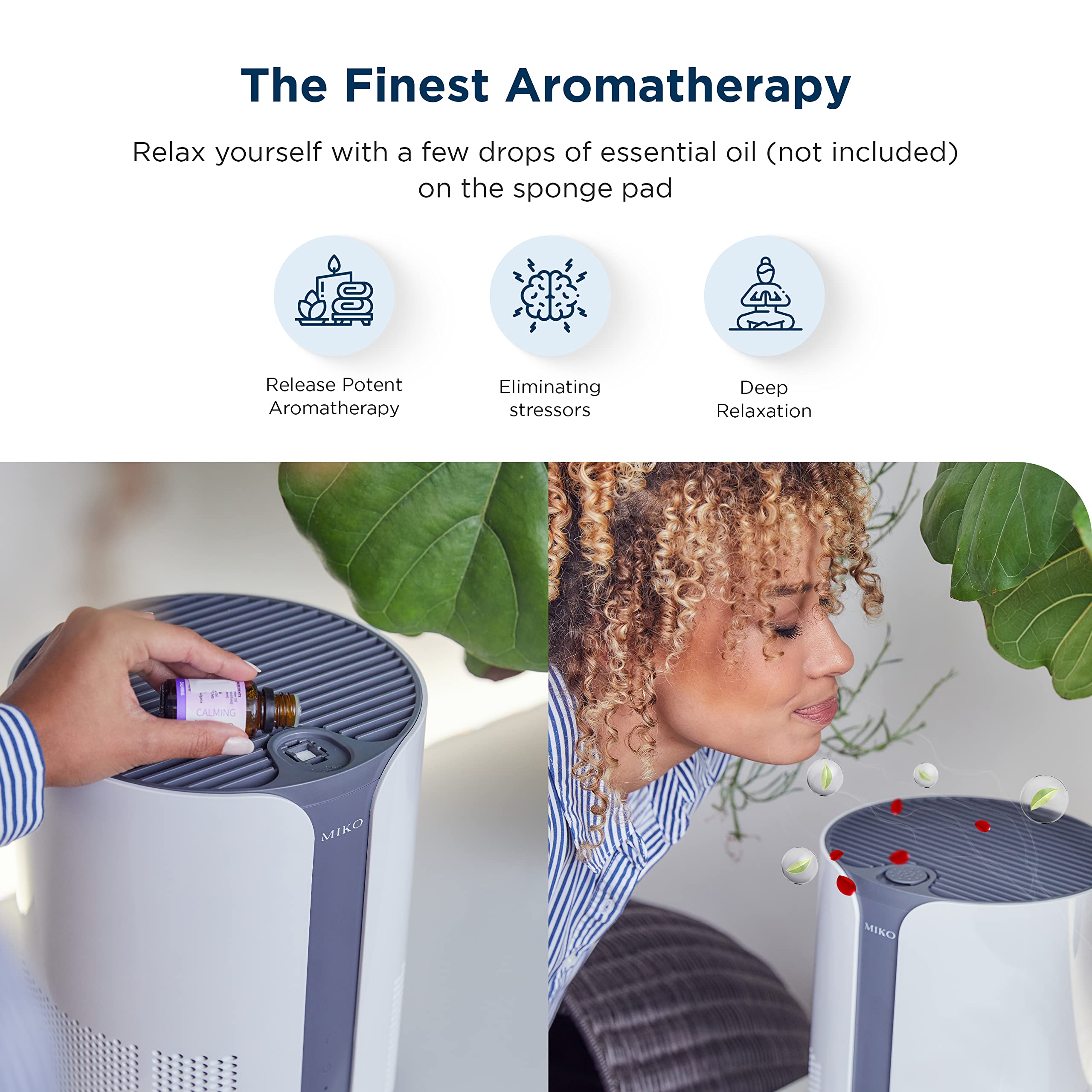 MIKO H13 True HEPA Air Purifier for Large Rooms up to 925 sqft - 3 Fan Speeds, Built-in Timer, 150 CADR, Sleep Mode - Perfect for Bedrooms, Living Rooms & Offices