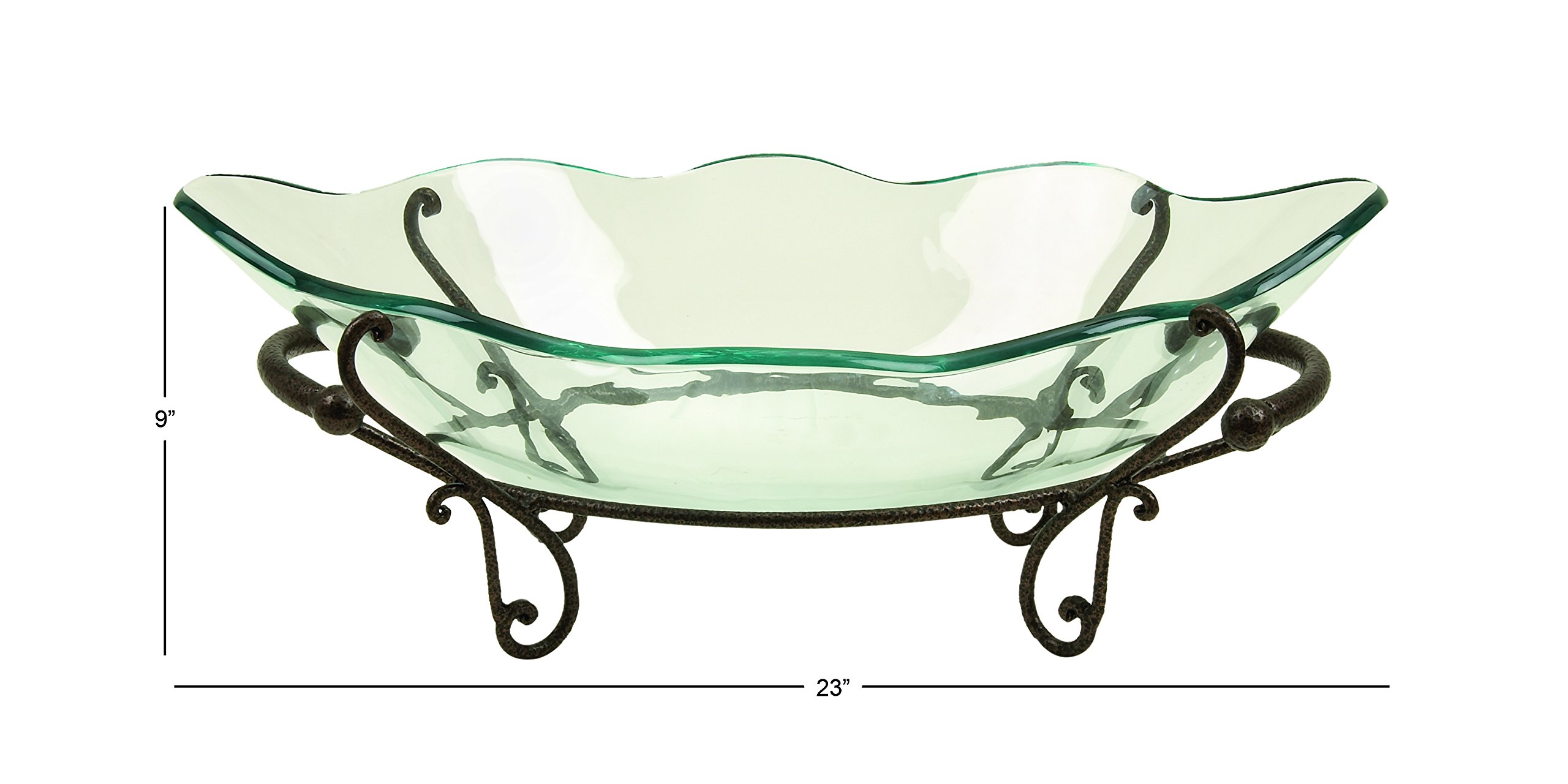Deco 79 23-Inch Clear Tempered Glass Serving Bowl with Elegant Brown Metal Scroll Base - Perfect for Kitchen, Dining Room, and Party Serving (14