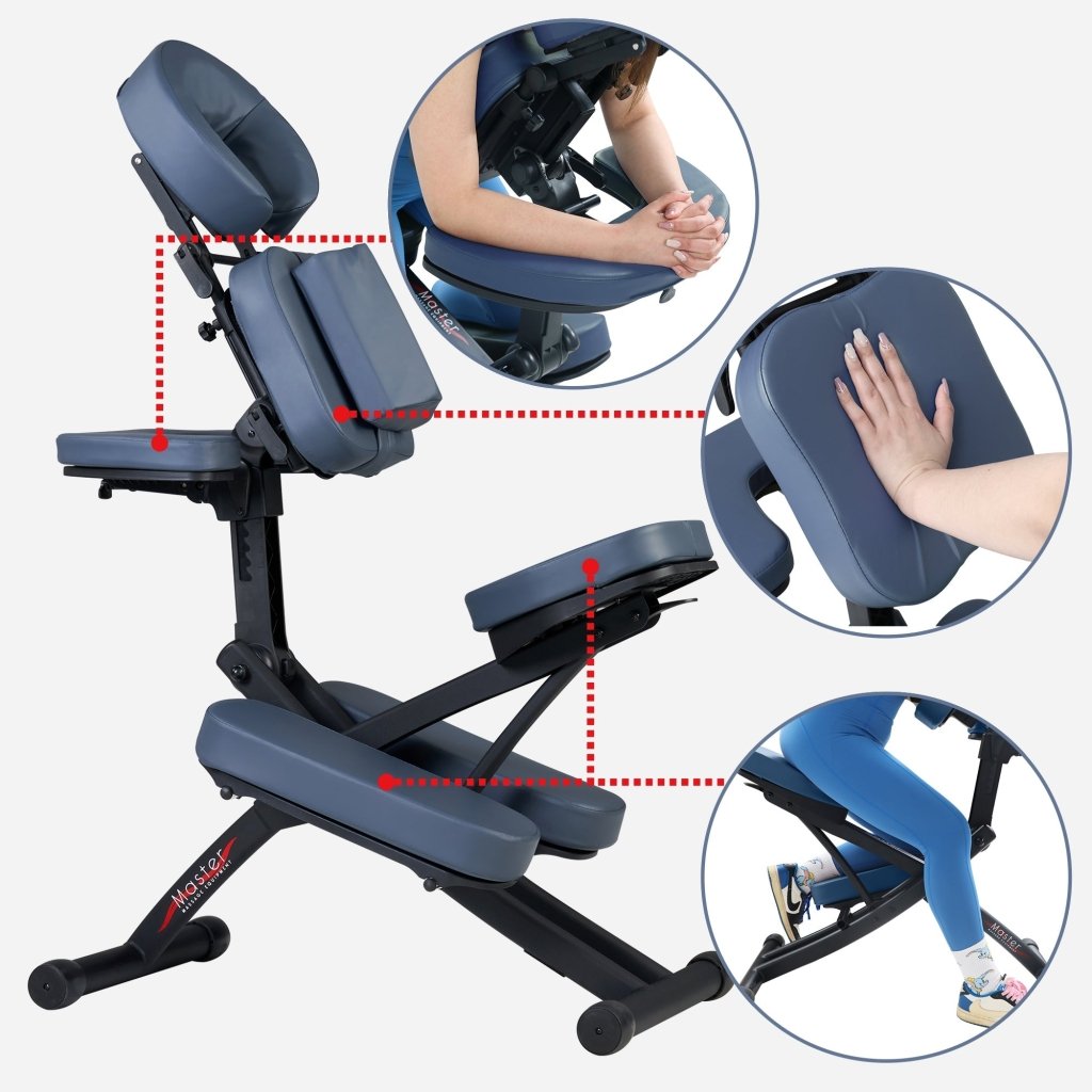 Master Massage® Rio Portable Massage Chair - Lightweight & Adjustable with Carrying Case, Perfect for Home, Office & Travel - Royal Blue