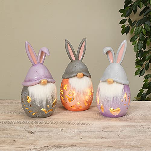 Gerson 12.2 Inch Lighted Easter Gnome Decor - 3 Assorted Styles for Spring Home Decor, Easter Table Centerpiece, and Outdoor Garden Display