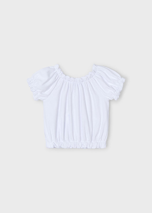 Stylish White Ribbed Peasant Top for Women - Perfect for Casual Outings & Summer Fashion