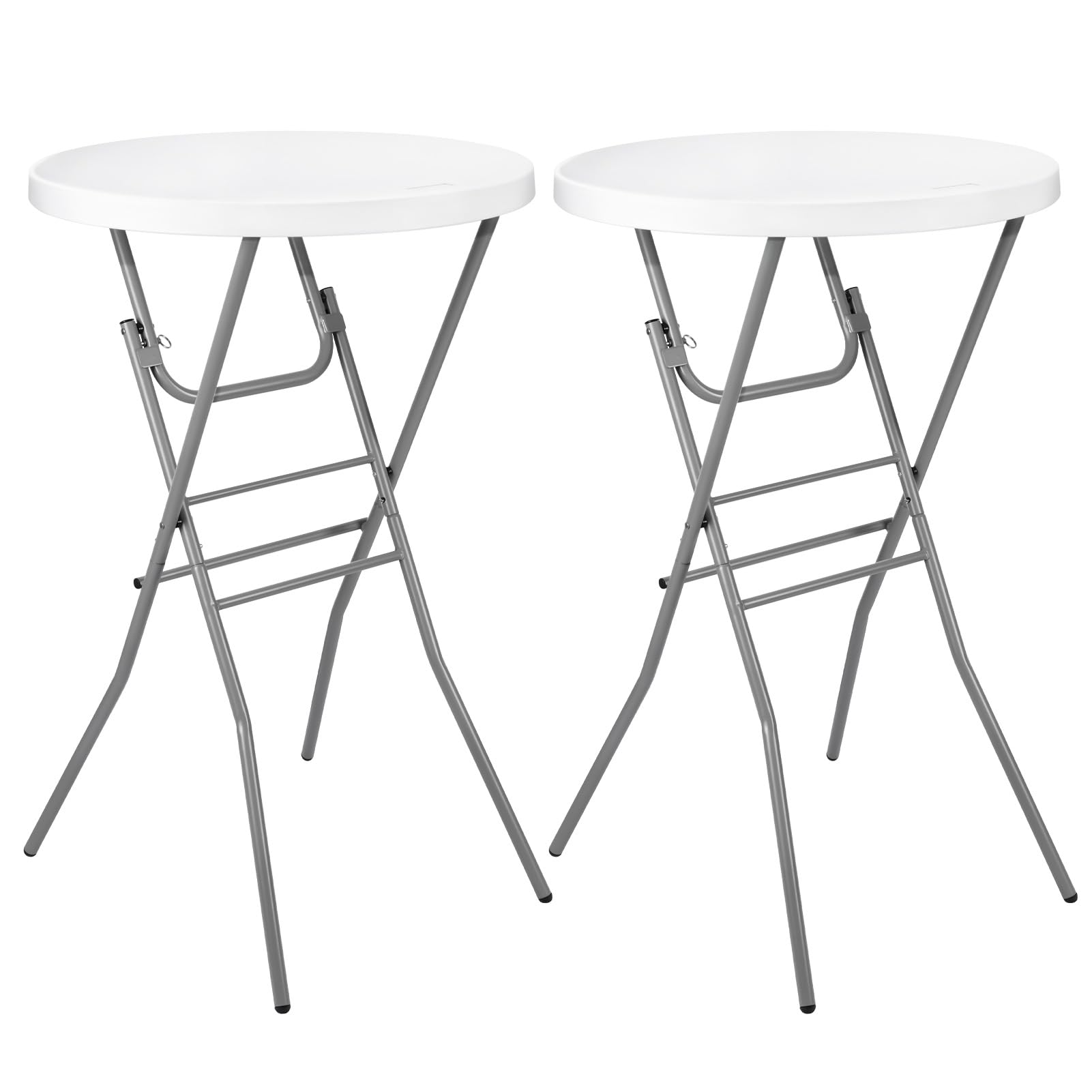 28 Inch Round Folding High Top Cocktail Table - Indoor Outdoor Bar Height Bistro Table with Removable Legs - Portable for Parties, Patio, Backyard, Dining, Wedding - White (2 Pack) - Perfect for Small Spaces, Balcony Decor & Outdoor Entertaining