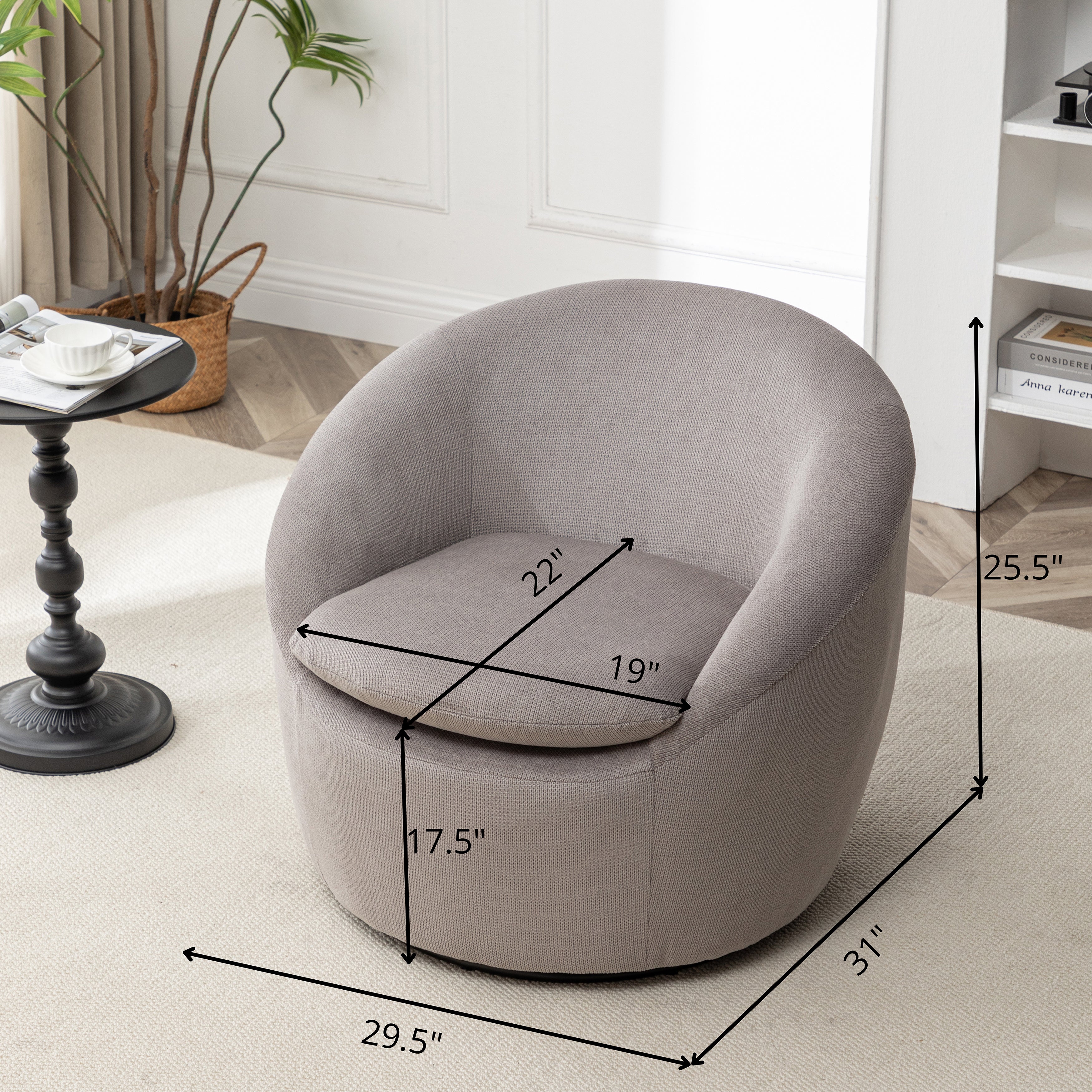 Roundhill Furniture Winnie Modern Barrel Chair - 360° Swivel Accent Chair with Upholstered Seat & Metal Base for Living Room, Bedroom or Office
