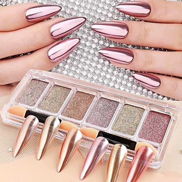 Rose Gold Holographic Chrome Pigment Eyeshadow Palette - Shimmer Metallic Makeup for Party, Festival & Special Occasions