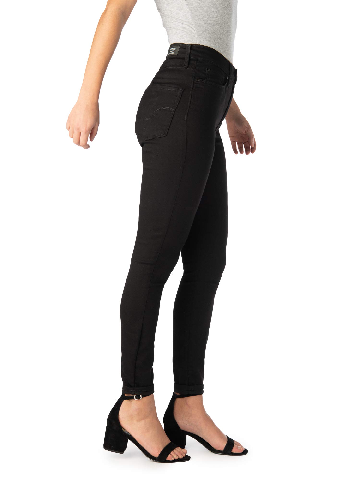 Signature Women's High Rise Ankle Skinny 5 Pocket Cuff Jeans - Black Size 4 | Stretch Denim Pants for Casual Wear, Office & Date Night Outfits
