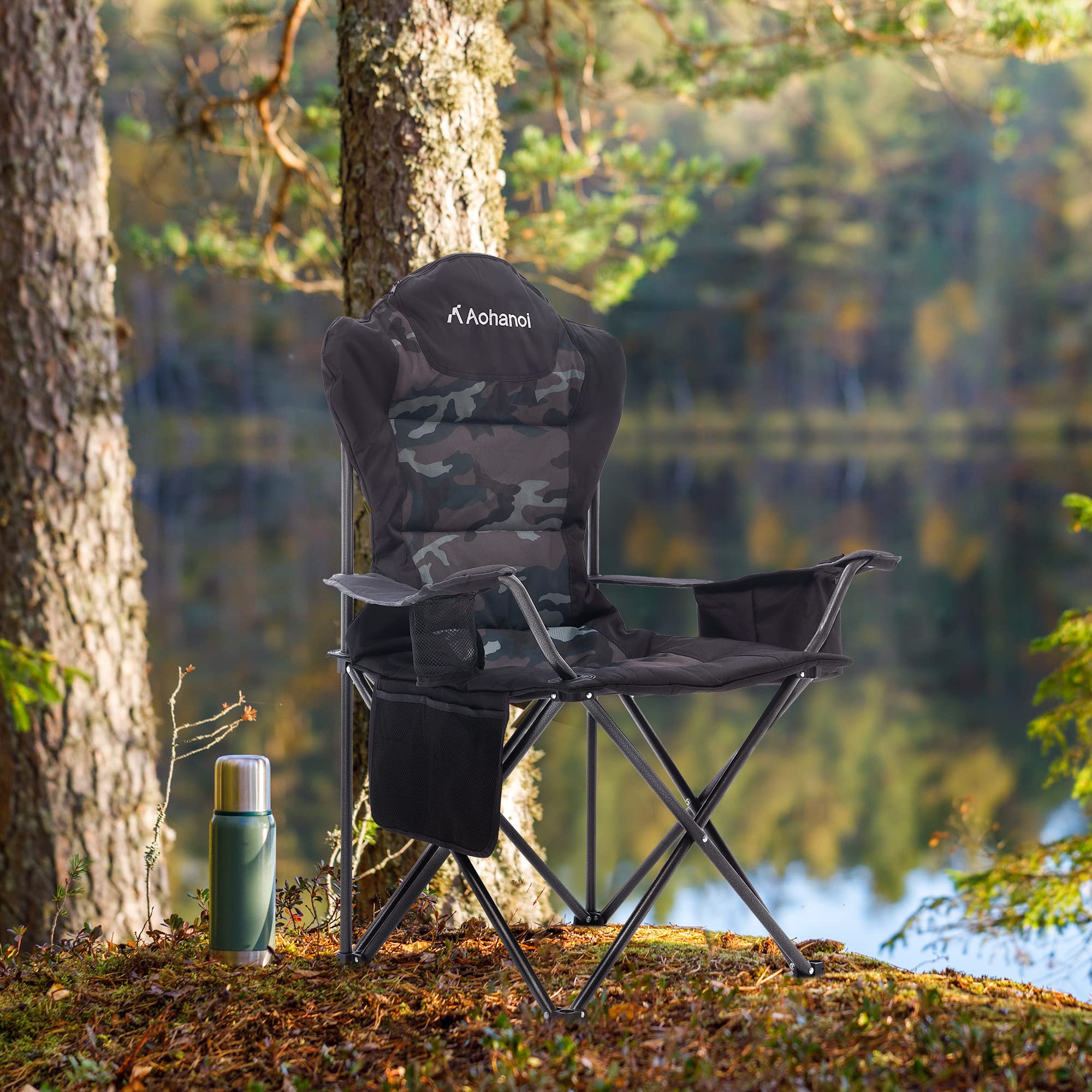 Heavy Duty Camping Chairs 2 Pack - 300lbs Capacity Folding Chairs for Outdoor, Patio, Beach & Picnic - Portable Camp Chairs with Cup Holder & Cooler Bag (2 Pack, Camouflage) - Perfect for Camping Trips, Backyard BBQs, Beach Outings & Tailgating Parties