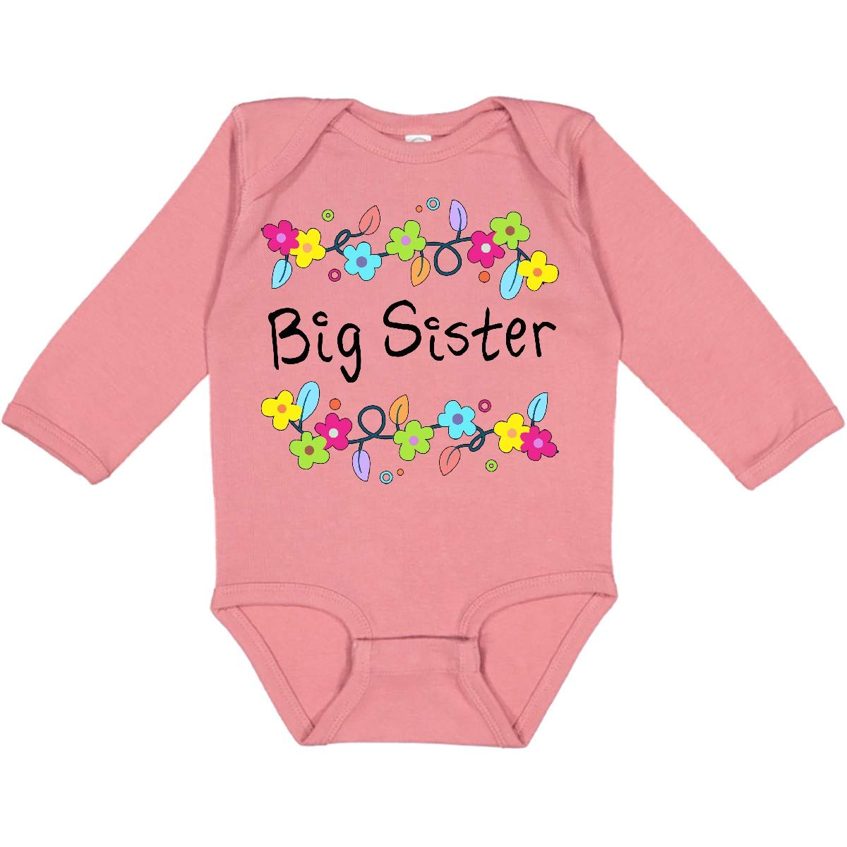 Inktastic Big Sister - Bright Flowers Long Sleeve Baby Bodysuit | Cute Infant Outfit for Girls | Perfect for Family Photos, Holidays & Special Occasions