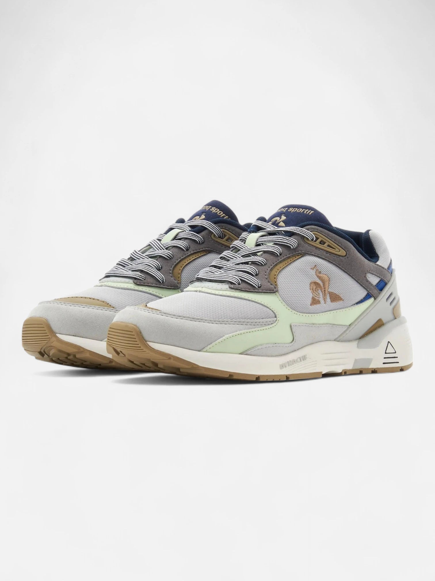 Le Coq Sportif LCS R1100 Street Sneakers - Grey & Aqua Green Men's Running Shoes for Casual Wear & Gym Workouts