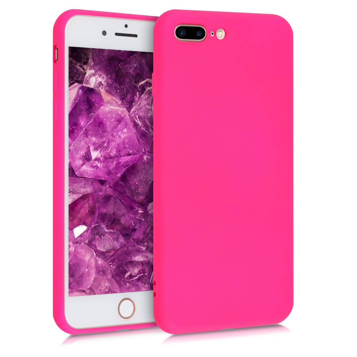 kwmobile Slim Protective TPU Silicone Phone Case for Apple iPhone 7 Plus/iPhone 8 Plus - Shockproof Cover with Non-Slip Grip in Neon Pink - Perfect for Everyday Use, Work & Outdoor Activities