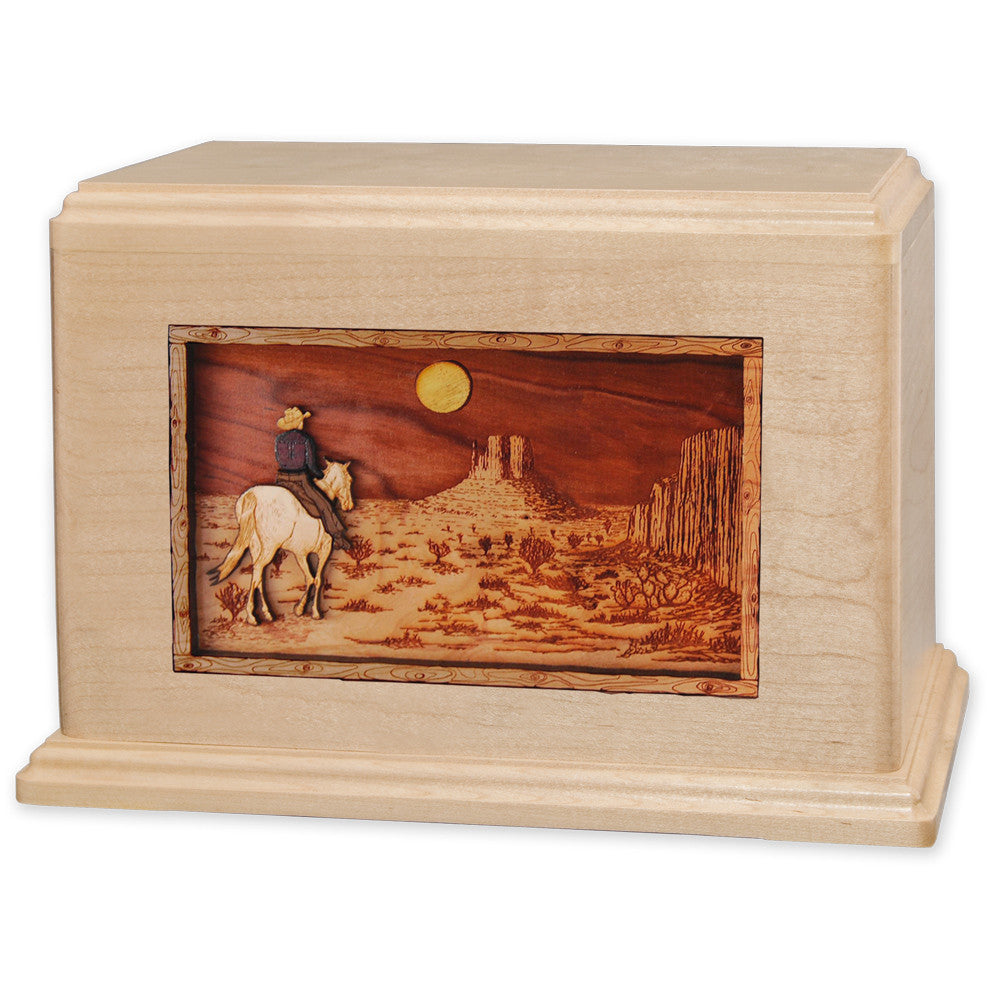 Handcrafted Cowboy Horse & Rider 3D Wood Inlay Cremation Urn - Memorial Keepsake for Ashes - Perfect for Western Lovers & Ranch Home Decor