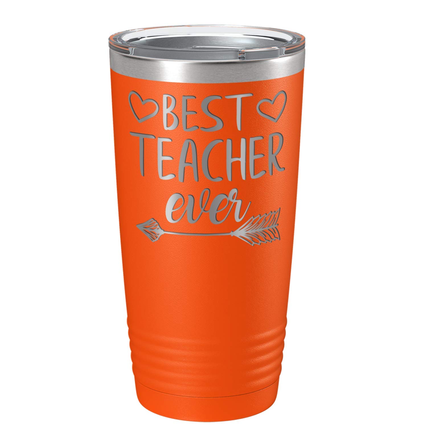 Best Teacher Ever Gift - 20 oz Orange Stainless Steel Tumbler with Lid & Straw | Insulated Travel Mug for Hot/Cold Drinks | Perfect for Classroom, Office, or Commuting