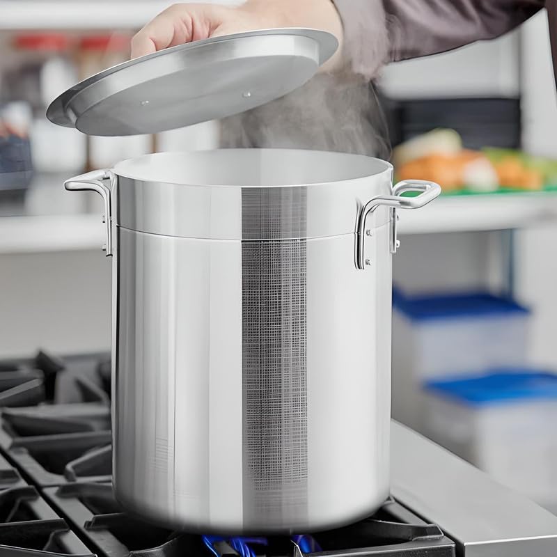 OCS Parts Pro Chef Series 16 Quart Heavy Duty Aluminum Stock Pot with Lid - Large Capacity Oven Safe Cooking Pot with Sturdy Handles for Soups, Stews & Boiling - Perfect for Home Kitchens & Commercial Use