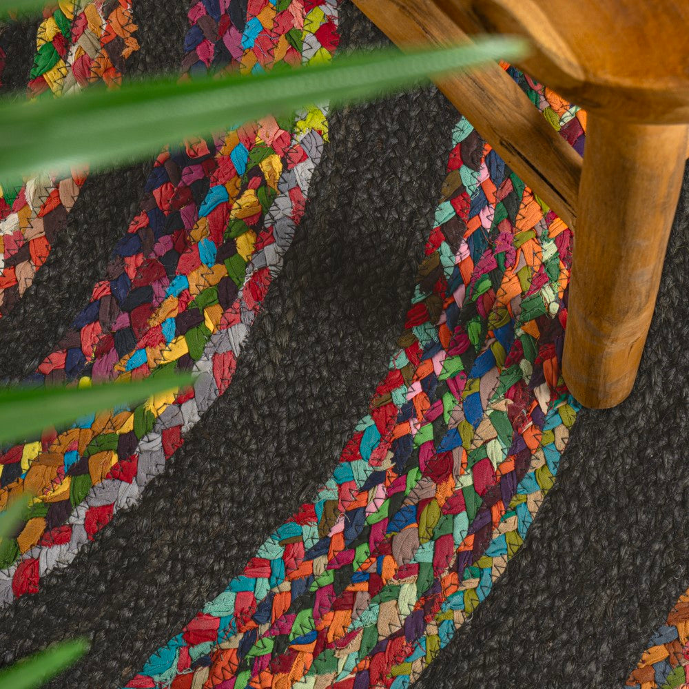 Bohemian Coastal Round Jute Area Rug - Handwoven Braided Abyss Design for Living Room, Bedroom & Beach House Decor