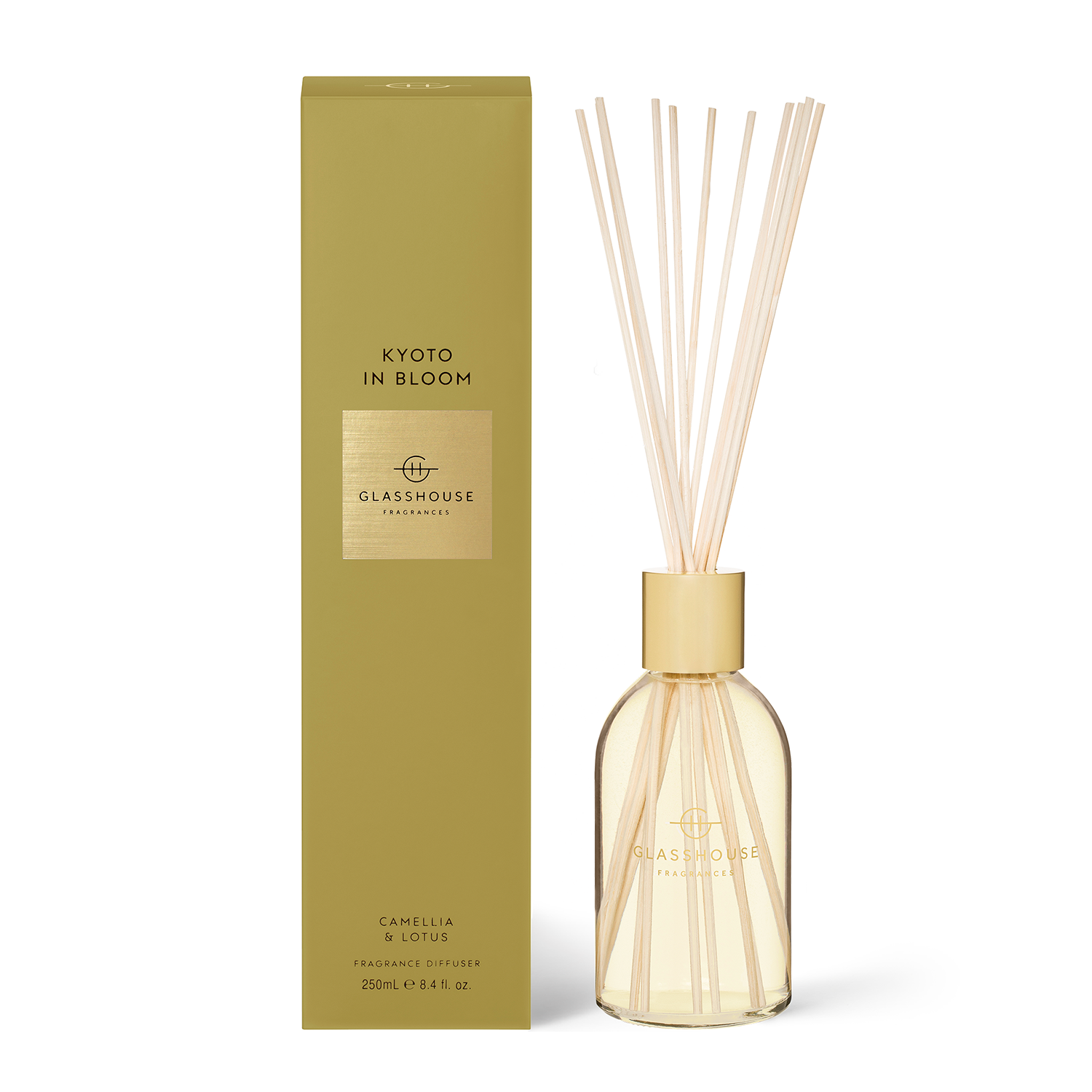 Glasshouse Fragrances Kyoto in Bloom Reed Diffuser - Floral Scented Home Aromatherapy for Living Room, Bedroom & Office
