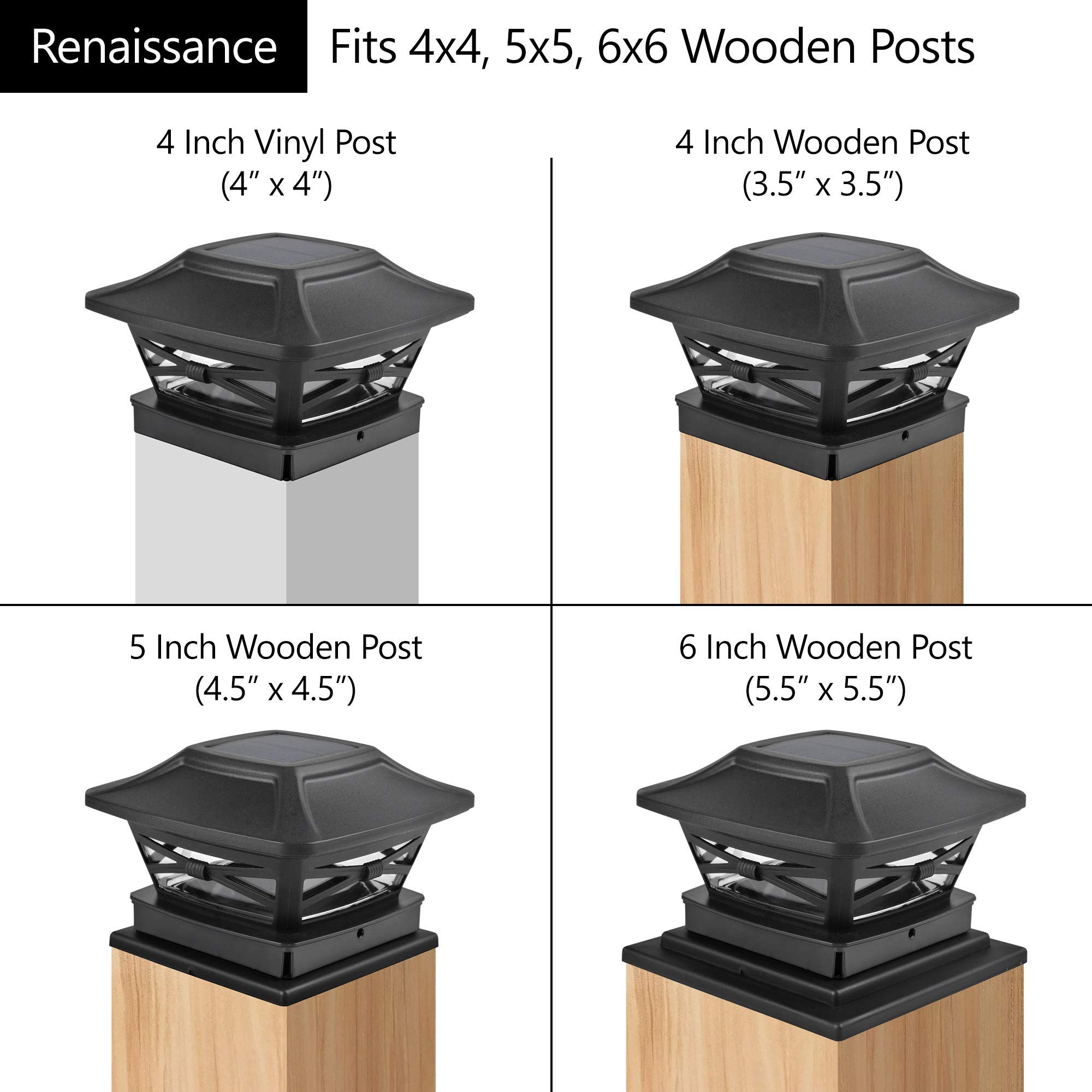 Davinci Lighting Flexfit (2 Pack) & Renaissance (4 Pack) Solar Post Cap Lights - Slate Black | Outdoor Solar Deck & Fence Lighting for Patio, Garden & Pathway | Weatherproof & Energy Efficient