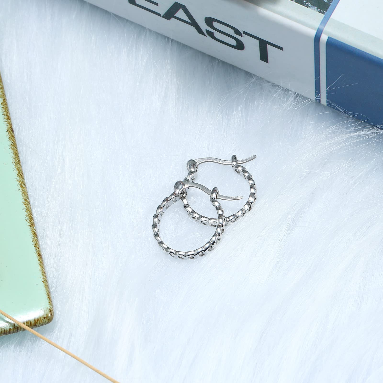 Titanium Hoop Earrings for Women & Men - Lightweight Round & Oval Boho Earrings with Filigree/Beaded/Chain/Twist Designs - Hypoallergenic Pure Titanium Posts - White Gold Plated Fashion Jewelry - Perfect for Sensitive Ears, Everyday Wear & Special Occasions