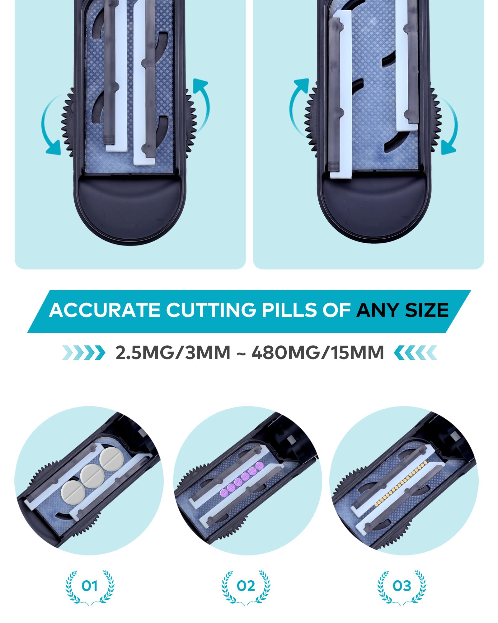 Premium Adjustable Pill Cutter Splitter for Small & Large Pills - Accurate Multi-Pill Cutting with Safety Guard & Sharp Blade | Perfect for Daily Medication, Travel & Elderly Care