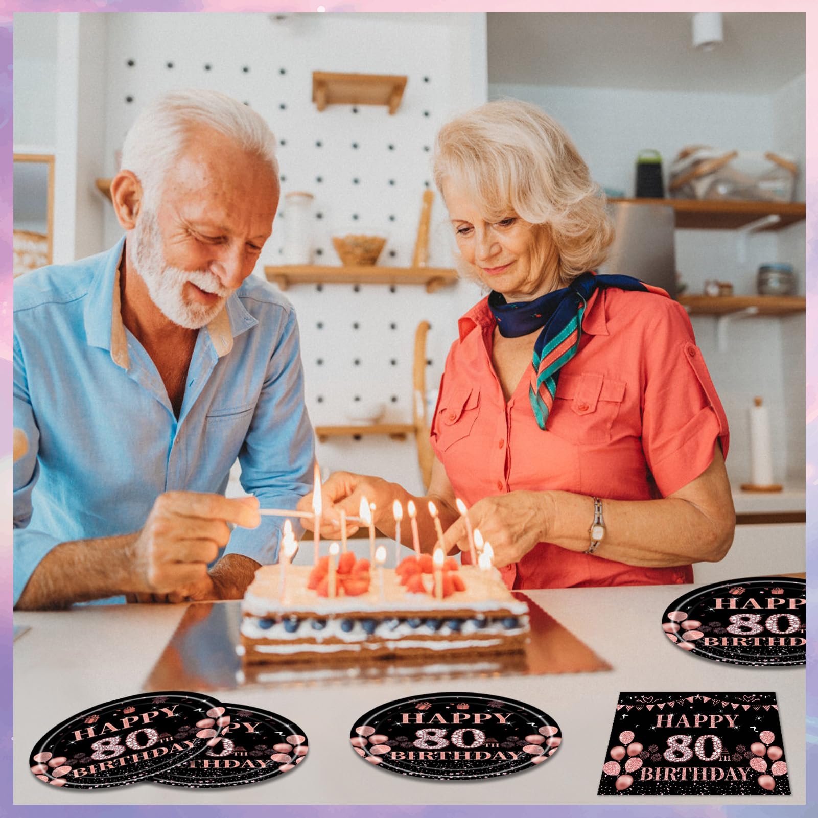40PCS Black & Rose Gold 80th Birthday Party Decorations for Women - Elegant Plates, Napkins & Supplies Set - Perfect for Milestone Celebrations, Retirement Parties & Special Occasions