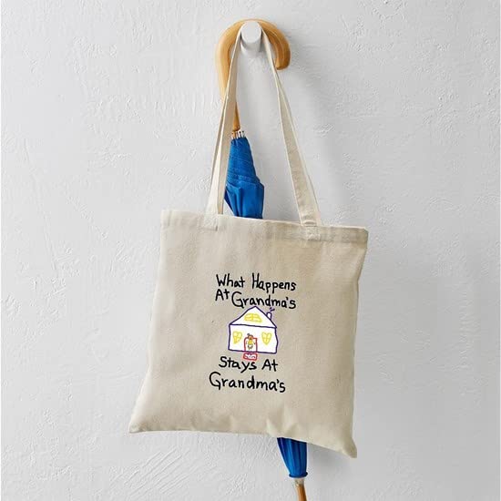 Natural Canvas Tote Bag - Reusable Grocery Shopping Bag with 'What Happens At Grandma's' Print | Perfect for Groceries, Beach Trips & Farmers Markets