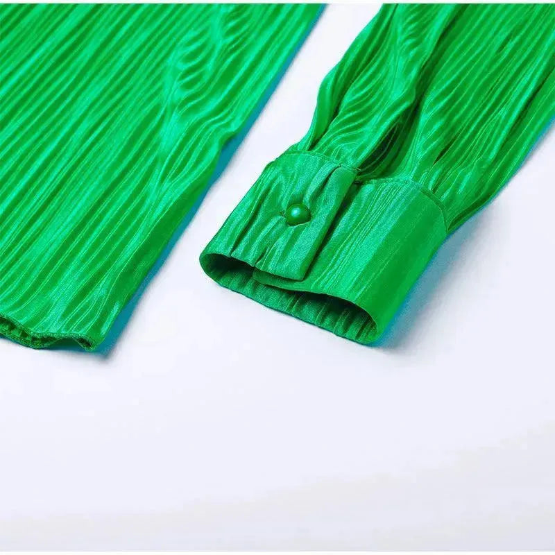 Stylish Women's Pleated Two-Piece Pants Set - Trendy High Waist Palazzo Pants & Top Outfit for Work, Party & Casual Wear