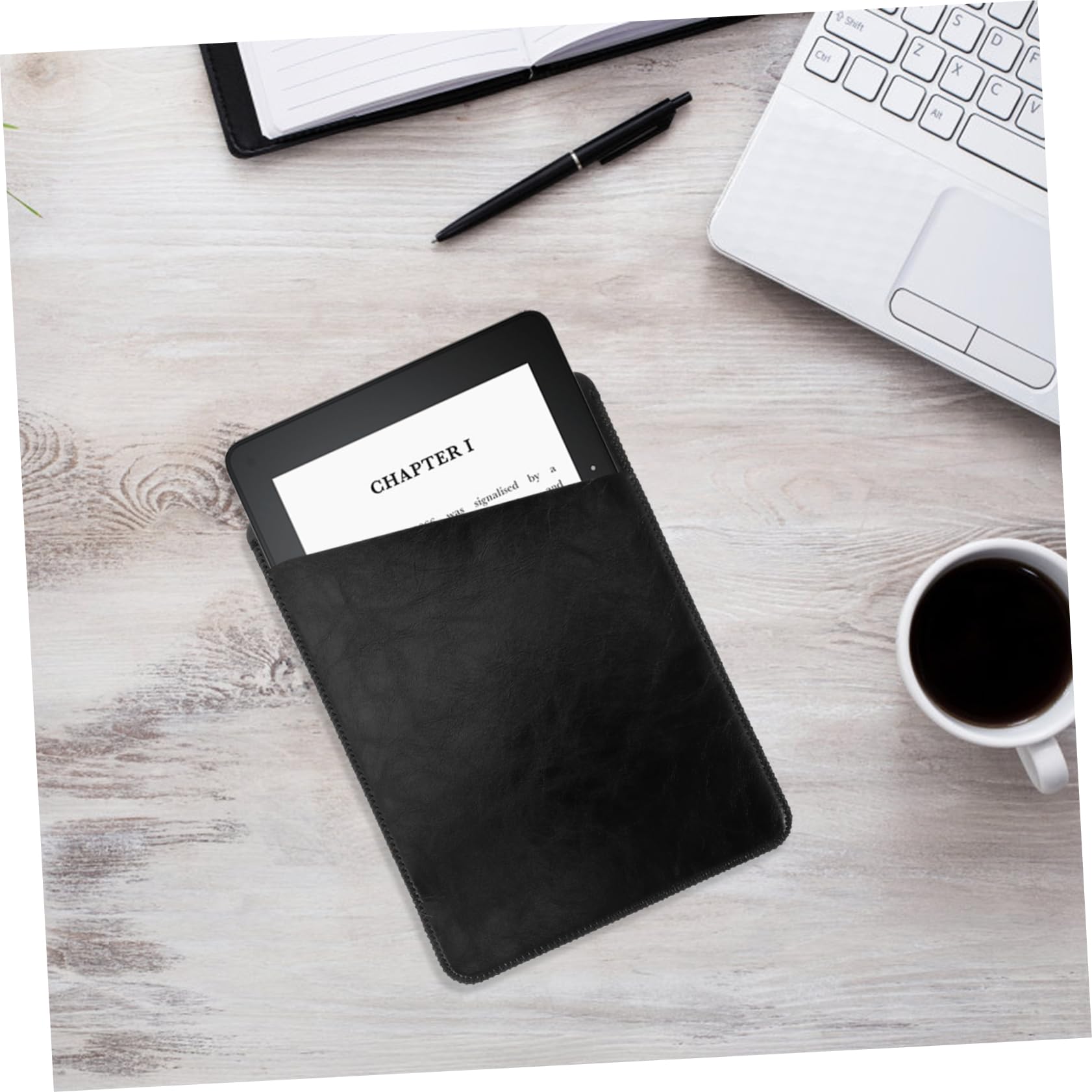 OSALADI 3-Piece Genuine Leather Ebook Cover Case - Universal Fit for Kindle, iPad, Tablets & Laptops - Protective Book Stand with Cable Storage Pouch | Perfect for Reading, Travel & Office Use