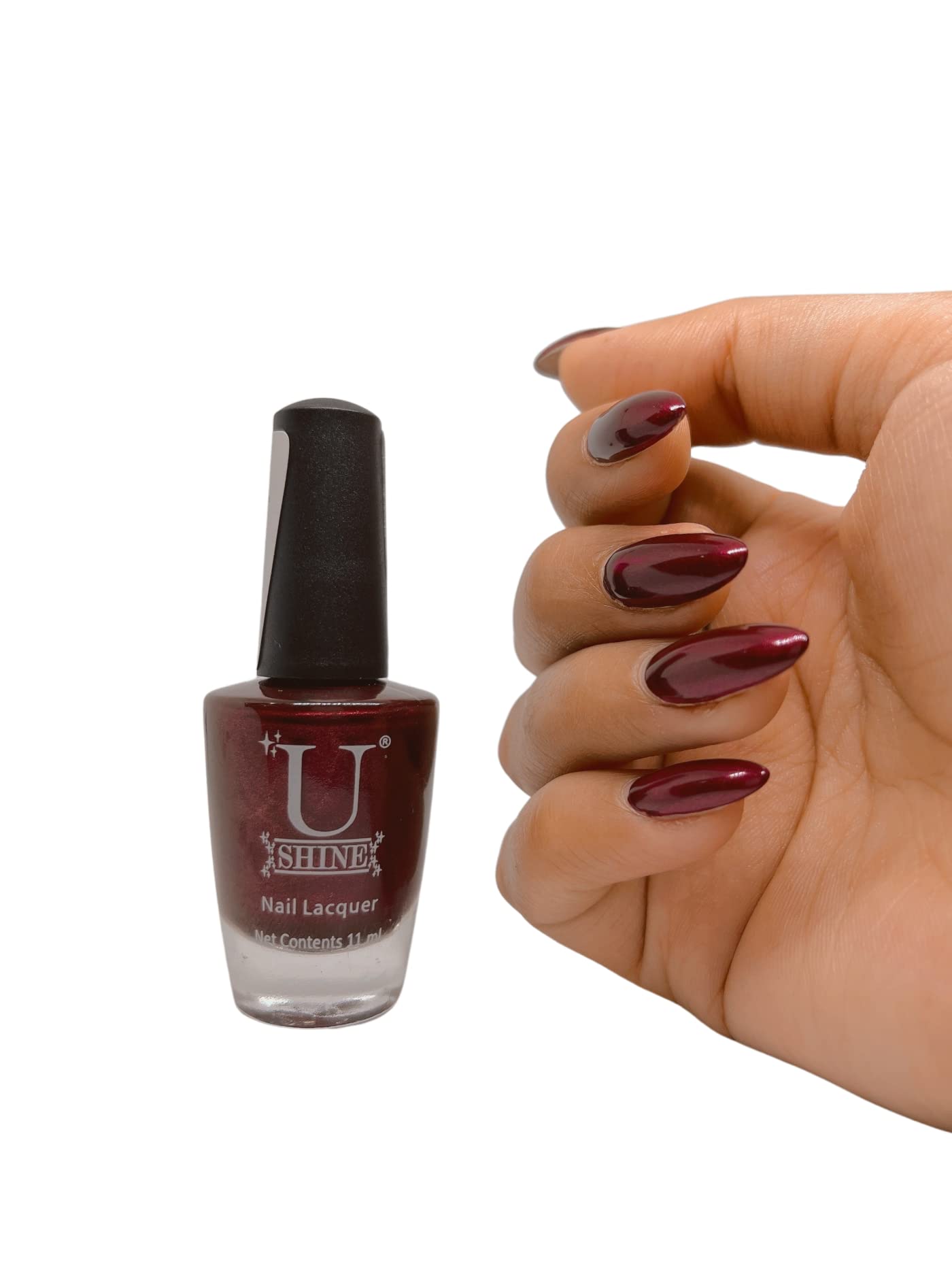 U Shine Cabernet Nail Polish - Burgundy Glossy Lacquer (11ml) | Paraben-Free, Vegan, No Yellowing, Chipping or Cracking | Long-Lasting Wear for Manicures & Pedicures | Perfect for Parties, Weddings & Everyday Elegance