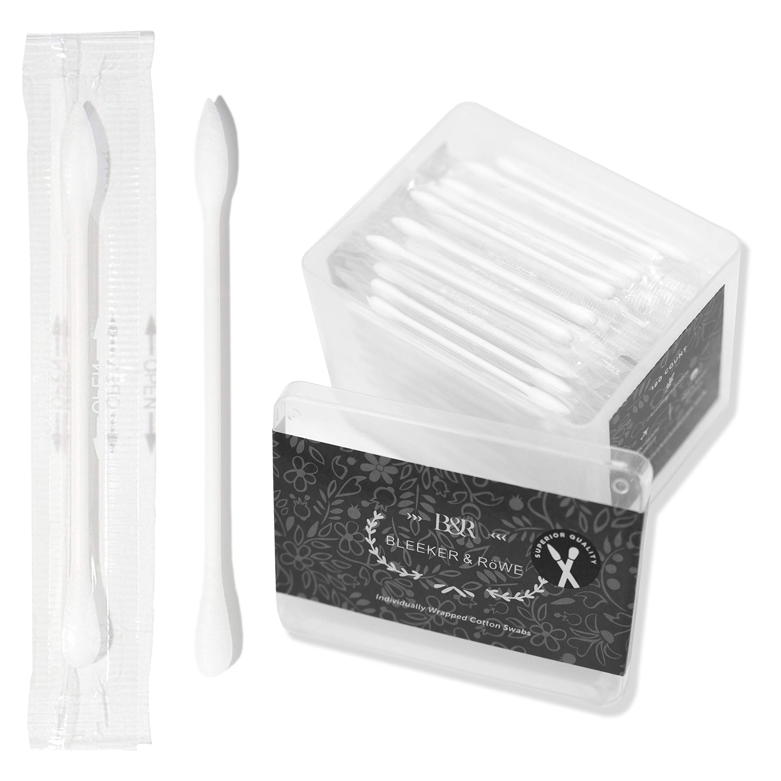 Pointed Q Tips Cotton Swabs - 180 Count Individually Wrapped, Recyclable & Biodegradable - Perfect for Makeup, Travel, First Aid, Baby Care & Electronics Cleaning - Travel Size Qtips for On-the-Go Convenience