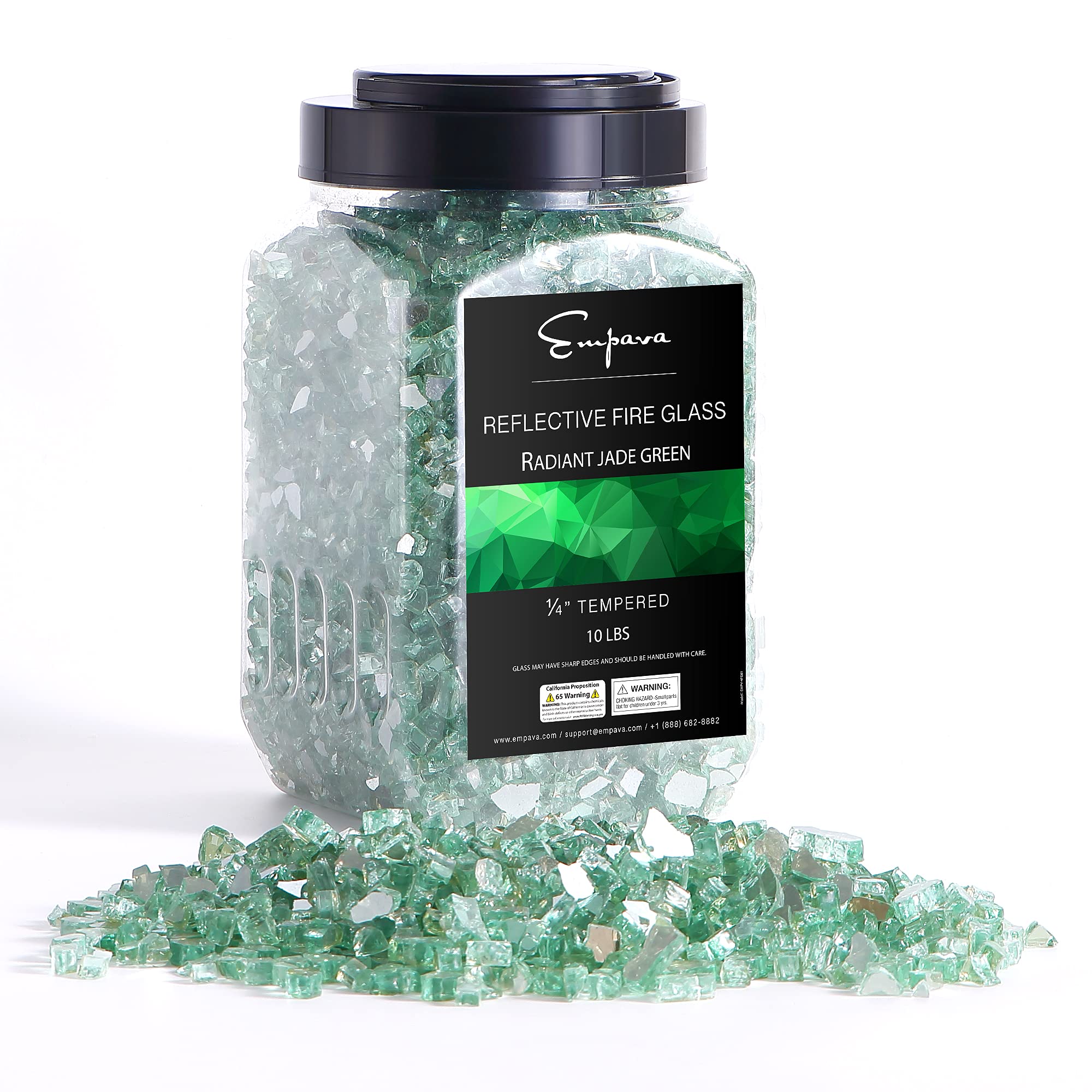 Empava 10 lbs. 1/4-inch Reflective Tempered Glass for Gas Fire Pit, Radiant Jade Green - Perfect for Outdoor Patio, Backyard, and Garden Decor
