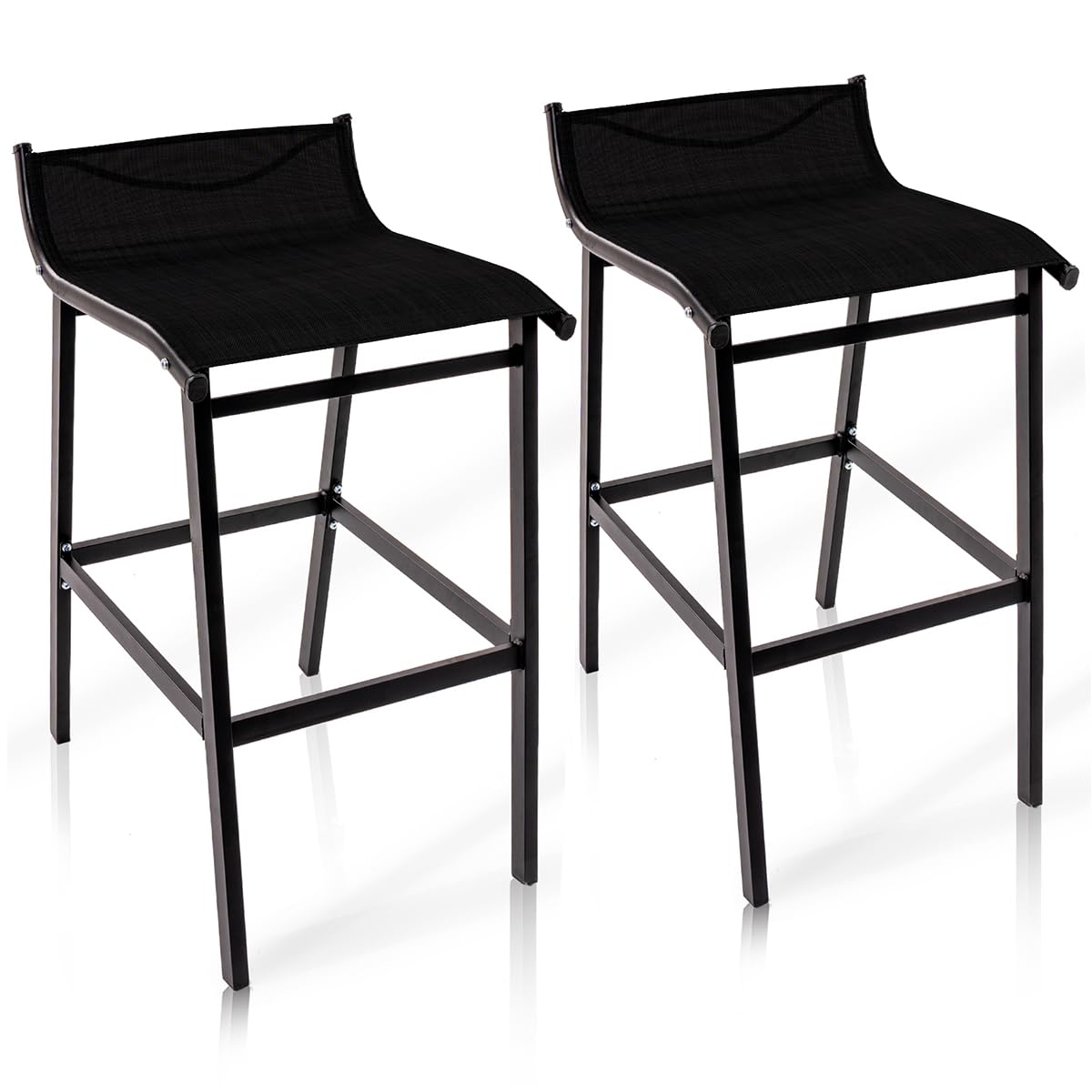 **Sundale Outdoor Black Patio Bar Stools Set of 2 - Low Back Metal Counter Height Barstools, Armless Tall Chairs for Porch, Deck, Poolside & Backyard - Perfect for Outdoor Dining & Entertaining**