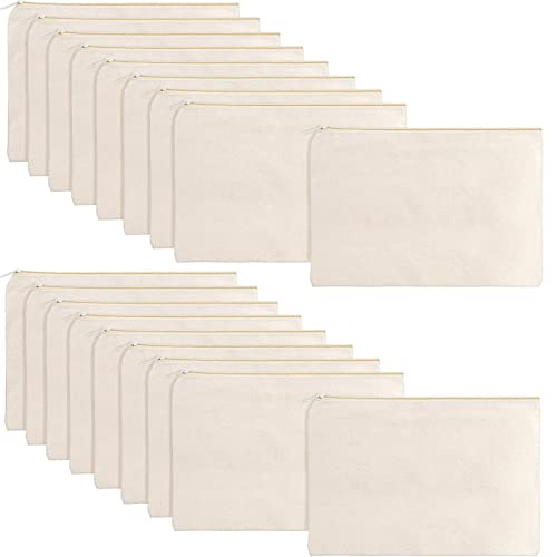 16 Pack Canvas Makeup Bags - Zippered Travel Toiletry & DIY Pouch for Cosmetics, Pens, Crafts (Beige)