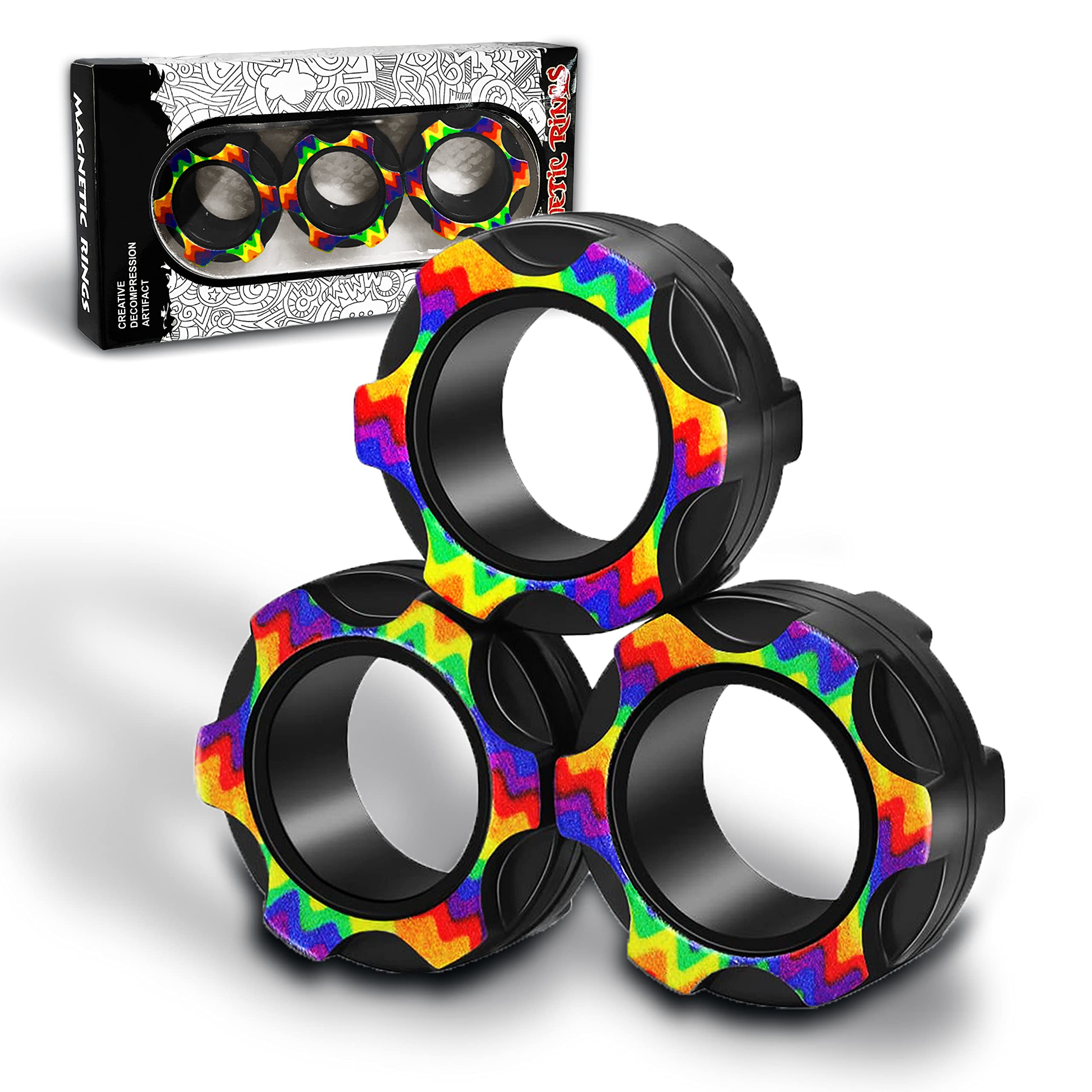 Magnetic Fidget Rings for Adults & Kids - Stress Relief Sensory Toys for ADHD, Anxiety - Fun Finger Spinner Magnet Toys for Boys Girls Teens Age 6-12 - Perfect Stocking Stuffers, Office Desk & Travel Relaxation Gifts