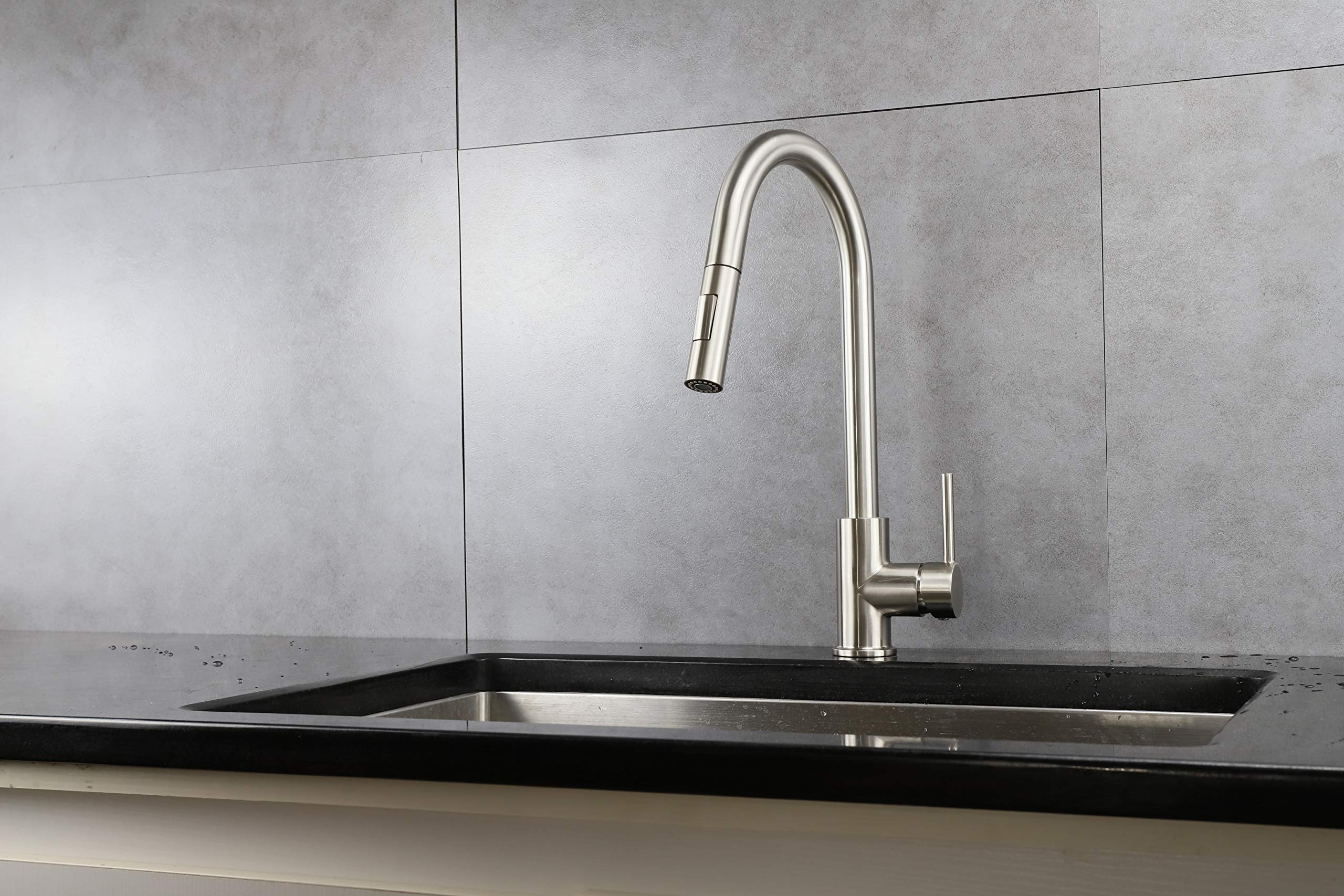 Olivi Brass Pull-Out Sprayer Kitchen Faucet in Brushed Nickel Finish - Perfect for Modern Farmhouse & Industrial Style Kitchens
