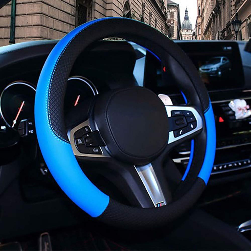 Premium PU Leather Universal 38CM Anti-Slip Steering Wheel Cover - Sport Car Styling Auto Accessory for Enhanced Grip & Comfort | Perfect for Daily Commute, Road Trips & Performance Driving