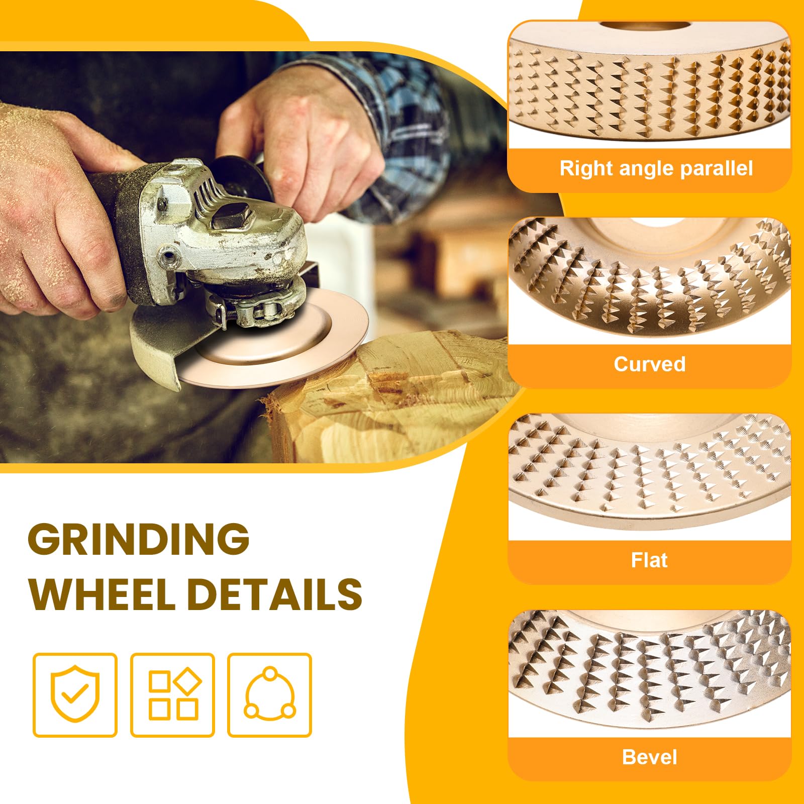9Pcs Angle Grinder Wood Carving Disc Set - 4 Wood Shaping Grinding Discs, 4 Sanding Wheels, 1 Speedcutter & 1 Grinder Wrench for DIY Woodworking & Metal Polishing - Perfect for Furniture Making, Home Renovation & Craft Projects