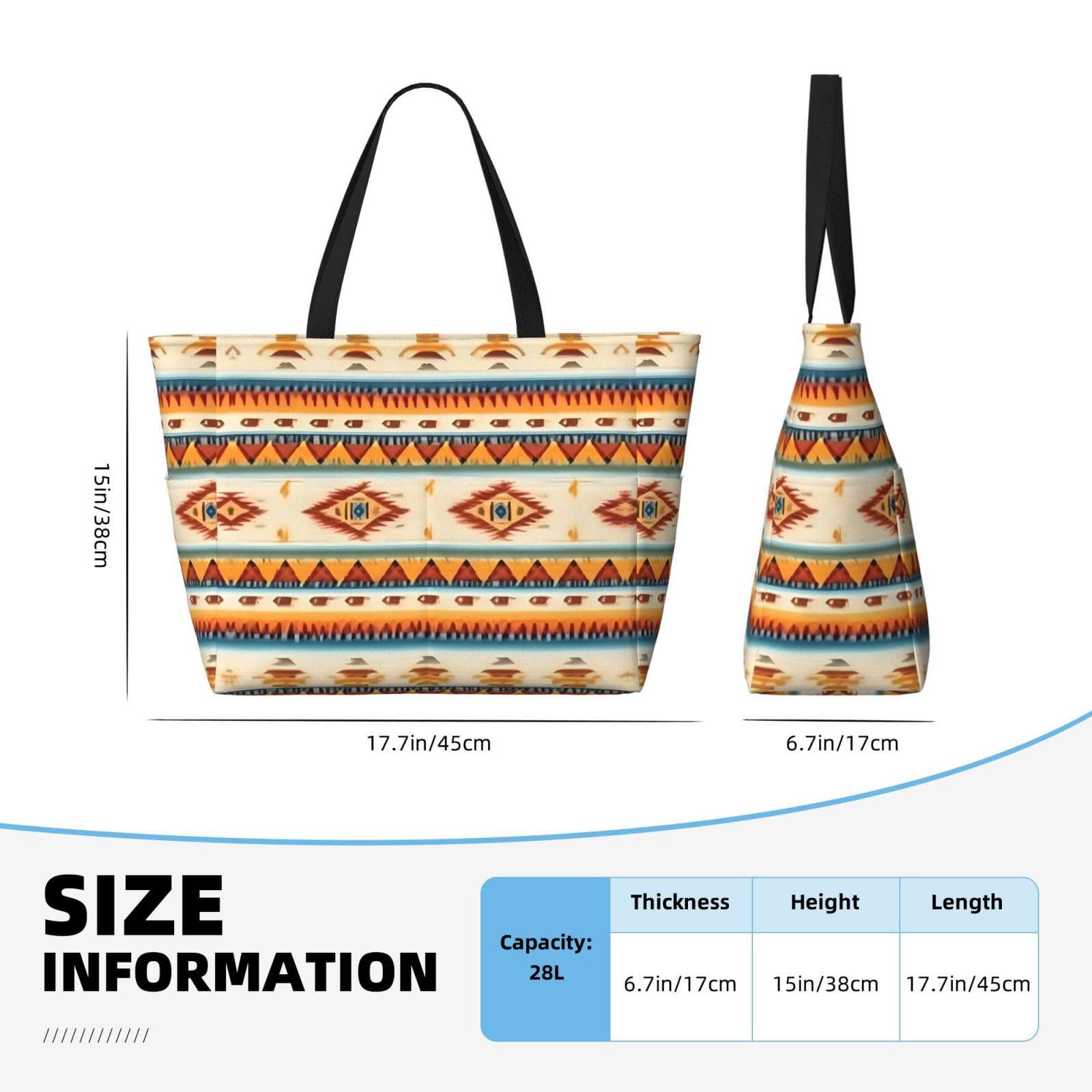 Native American Print Beach Tote - Extra Large for Travel & Women's Fashion - Black