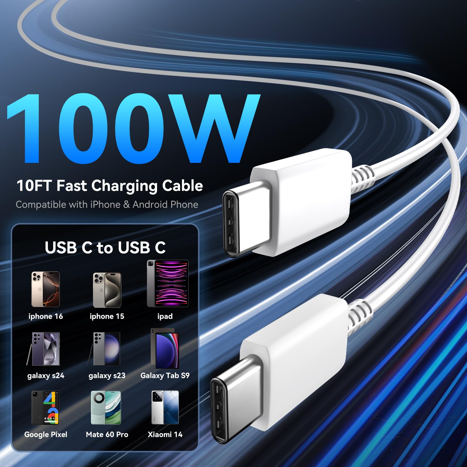 45W Super Fast USB C Charger for iPhone 16 Pro Max - Long 10FT Cable - Compatible with iPhone 16/16 Plus/16 Pro, iPhone 15 Series & Android Phones - Perfect for Home, Office & Travel Charging